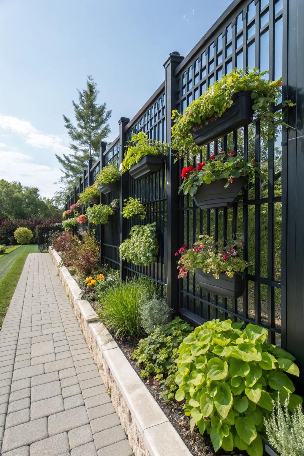 A living wall transforms the fence into a lush garden feature.