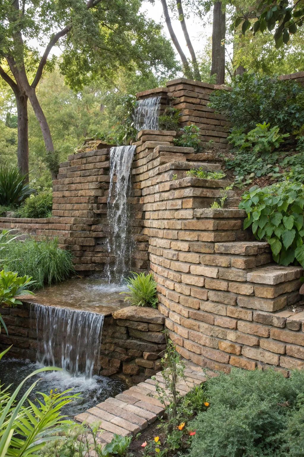 Go green with an eco-friendly brick waterfall.