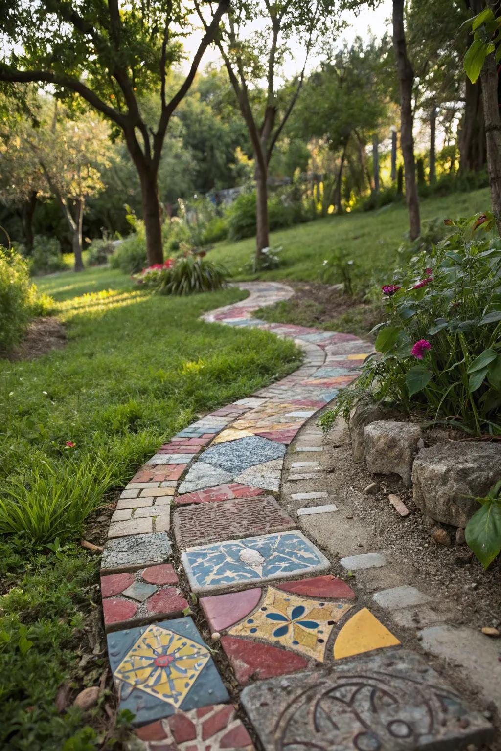 Reclaimed tiles add color and whimsy to your garden paths.