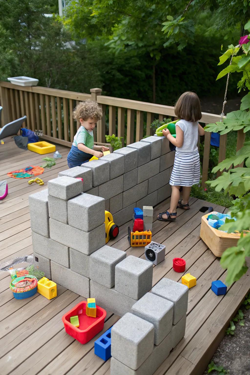 A cinder block play area brings endless fun and joy to the family.