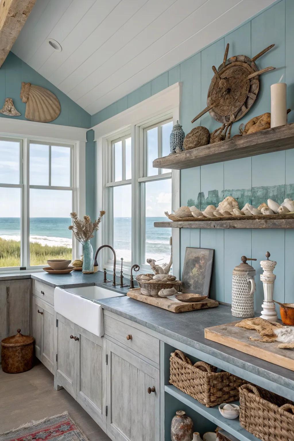 Artistic kitchen with personalized art decor.