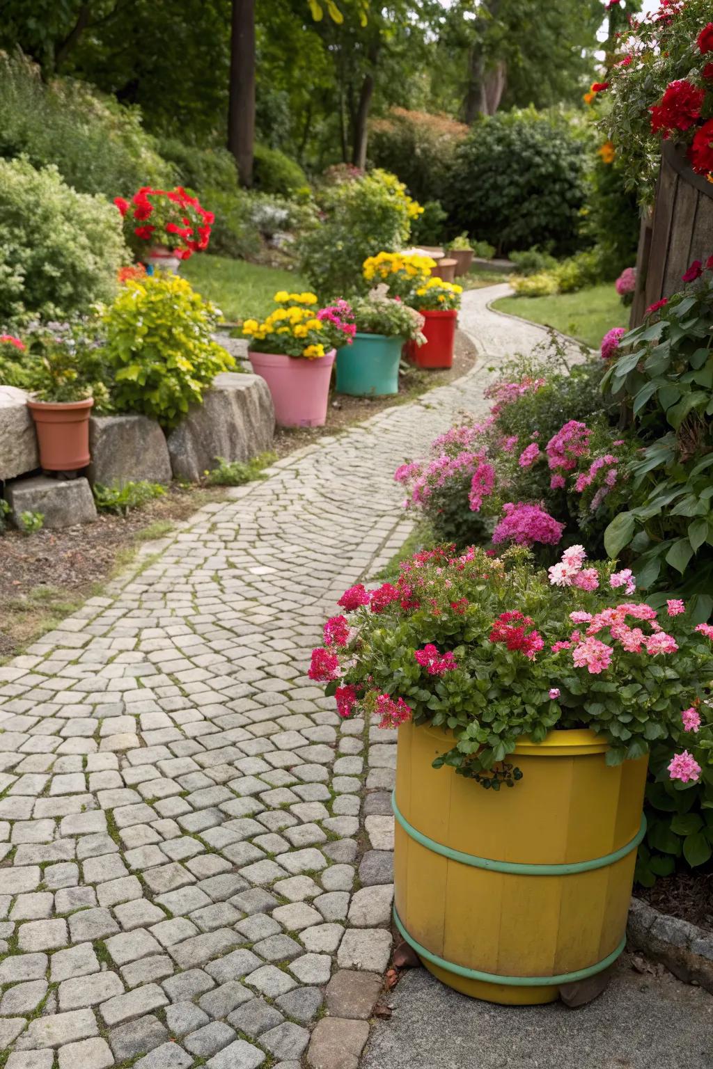 Cobblestone bases for creative planters.
