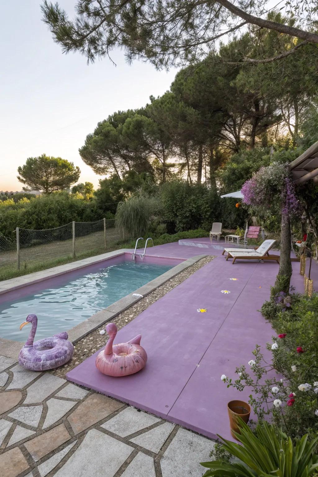 Lavender concrete adds whimsy and creativity to pool areas.