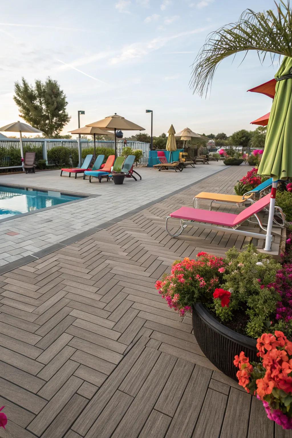 Playful patterns bring a dynamic touch to the deck.