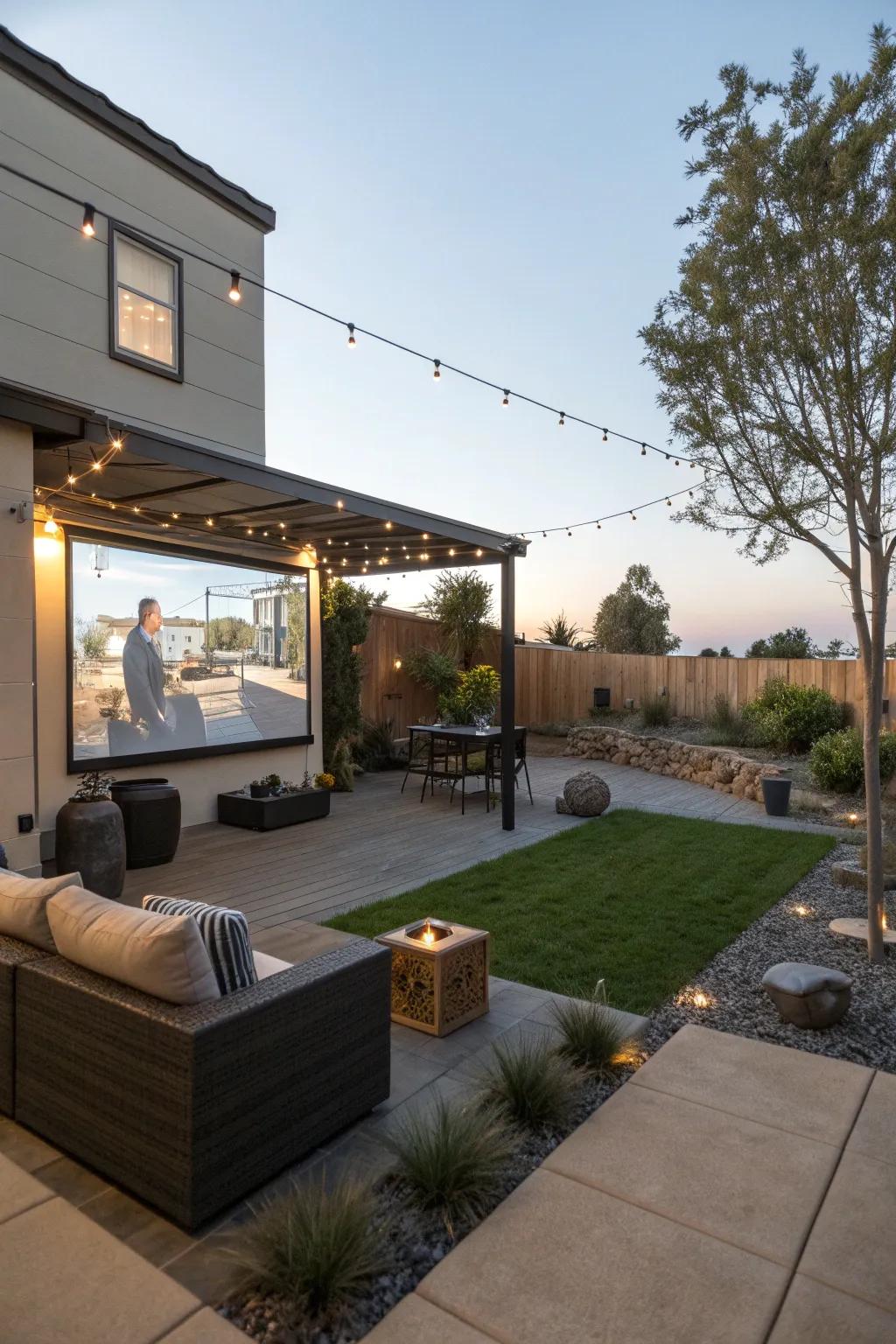 An outdoor movie setup transforms backyard evenings.