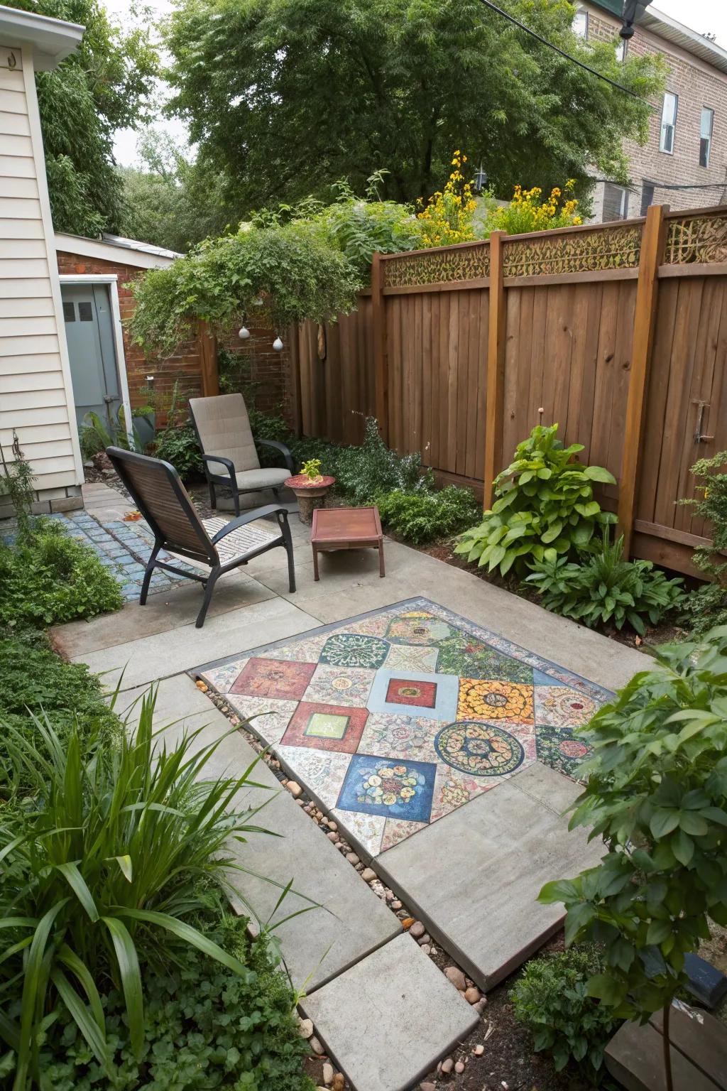 Mosaic tiles infuse personality and color into patios.