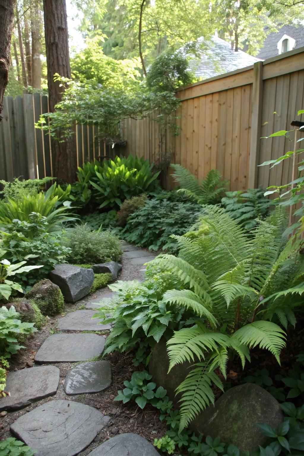 Shade-loving plants create lush sanctuaries in low-light corners.