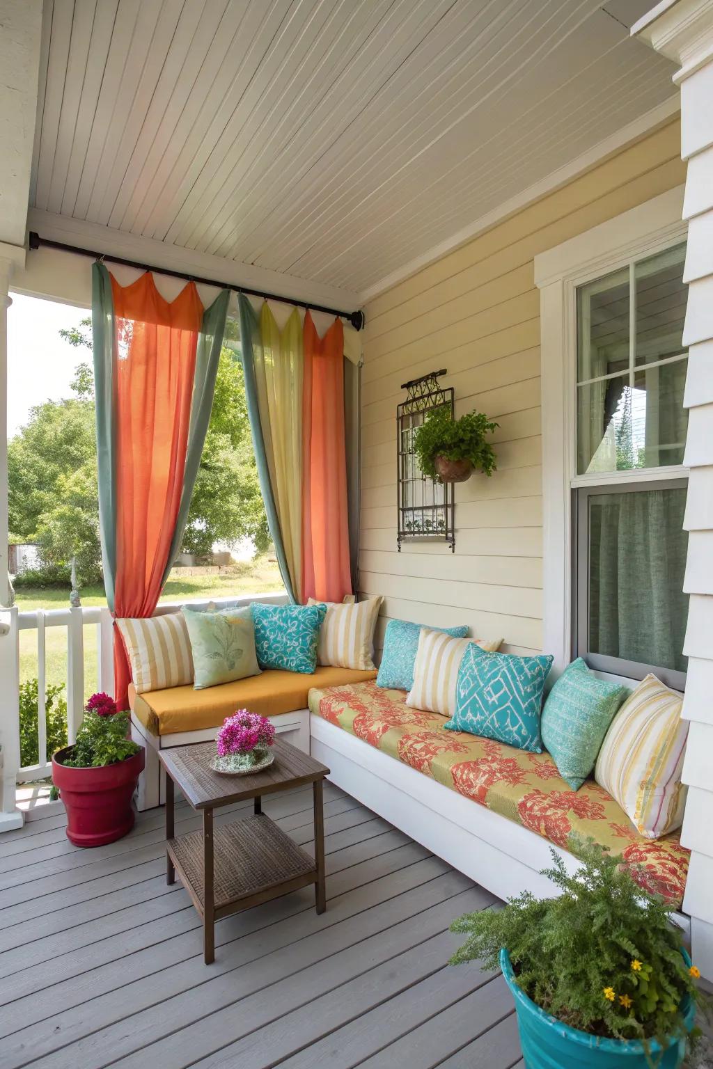 A pop of color bringing energy to a corner porch.