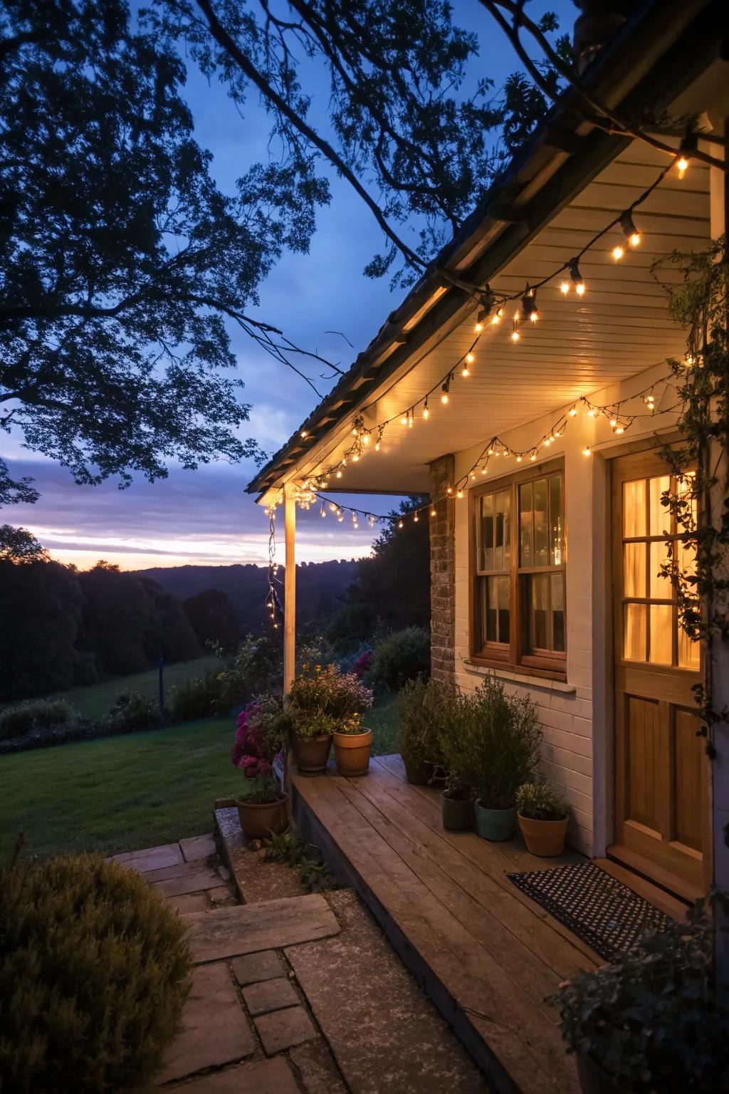 Fairy lights add a magical touch to your evening porch.