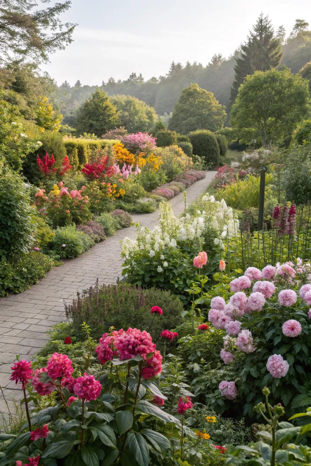 A garden with a diverse range of plants for year-round interest.