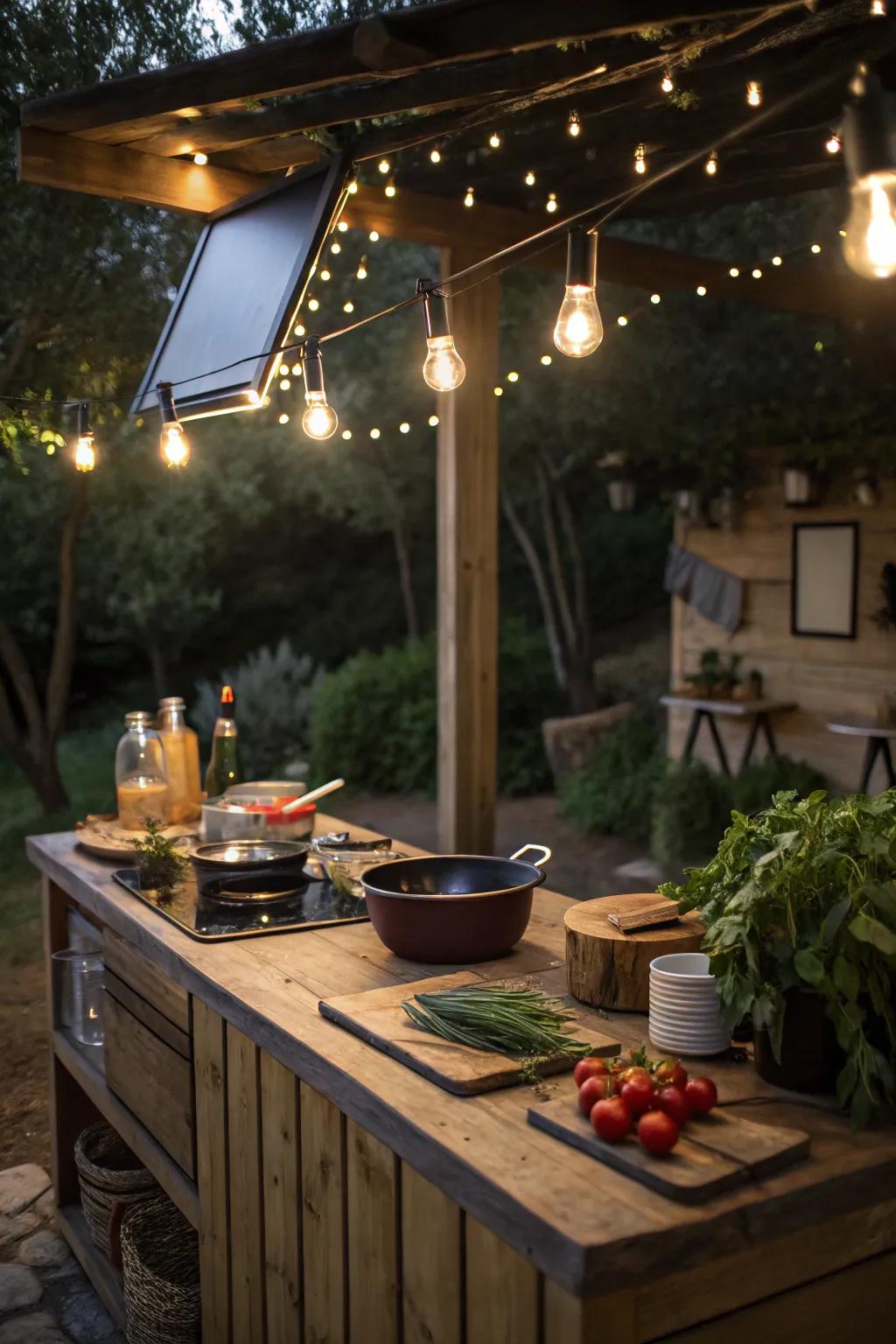 Solar-powered lighting offers an eco-friendly glow to your kitchen.