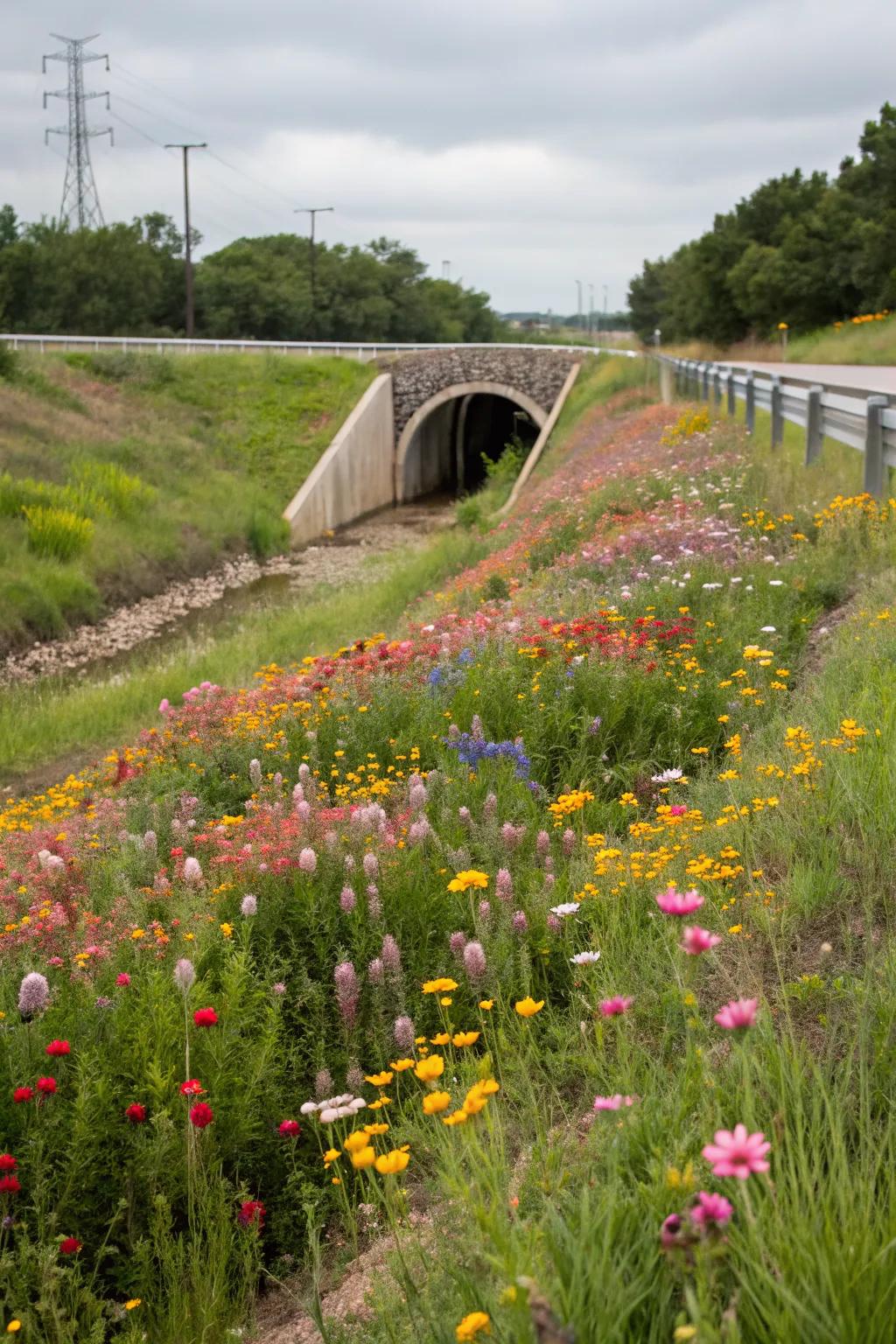 Wildflowers add whimsy and color to culverts.