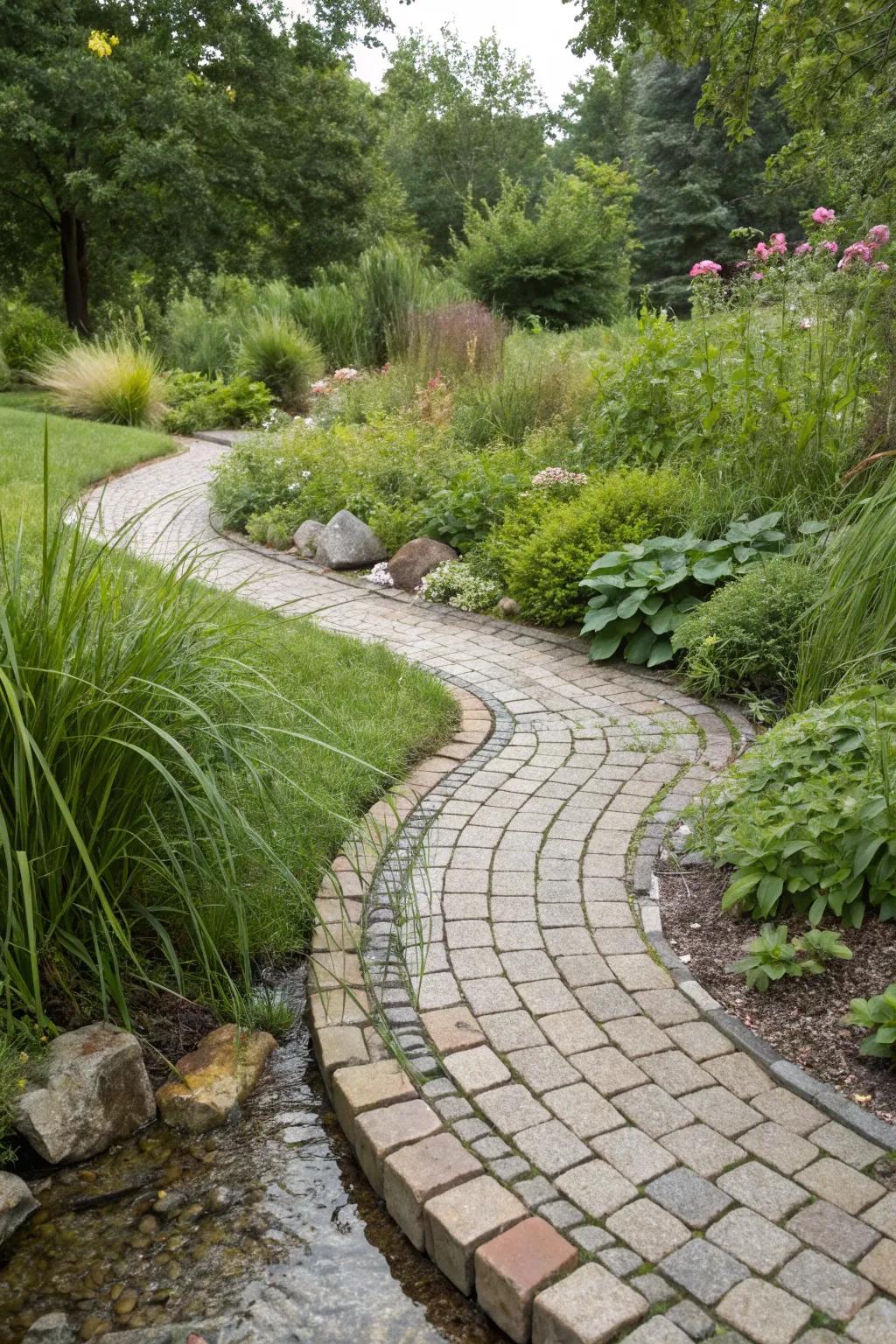 Permeable pavers offering an eco-friendly solution for garden paths.