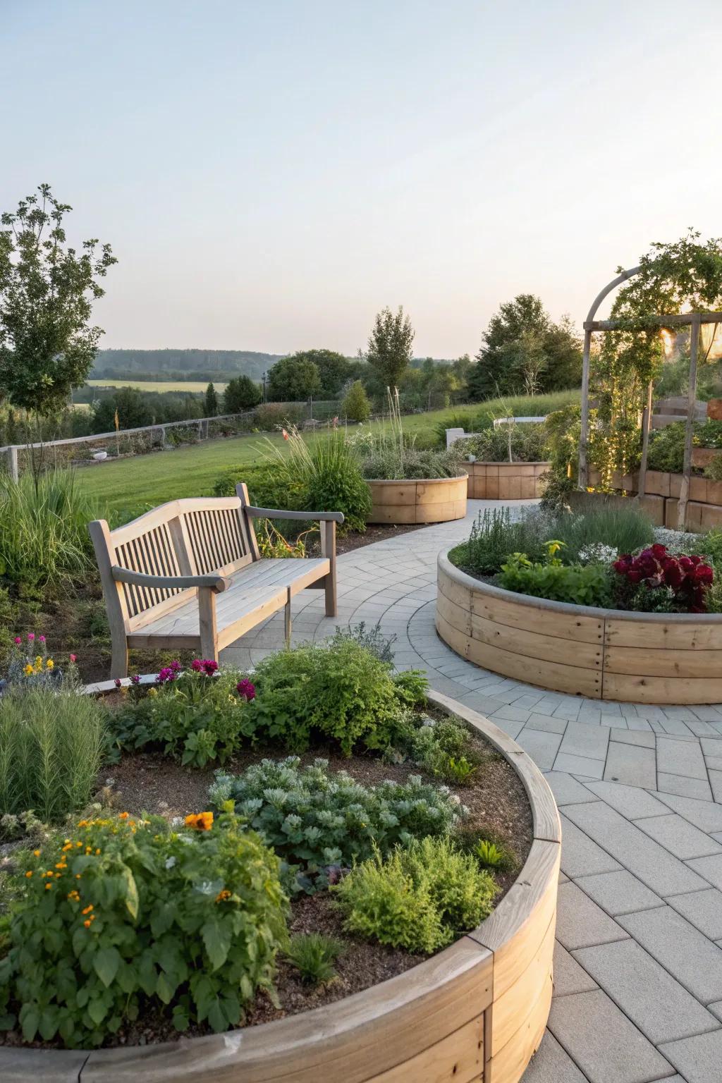 A meditation garden offers tranquility and relaxation.