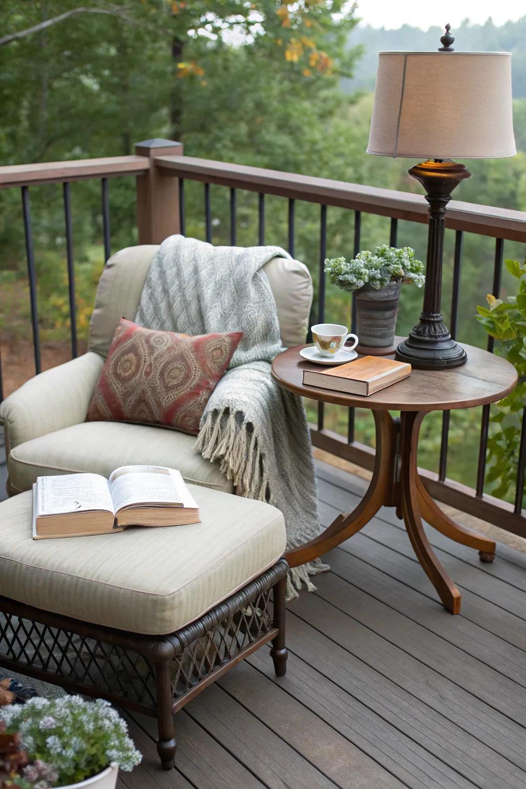 A reading nook offers a peaceful escape on any deck.
