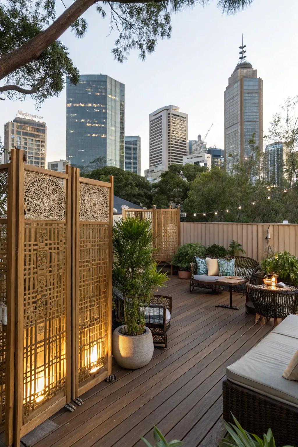 Privacy screens offering seclusion and serenity on the deck.