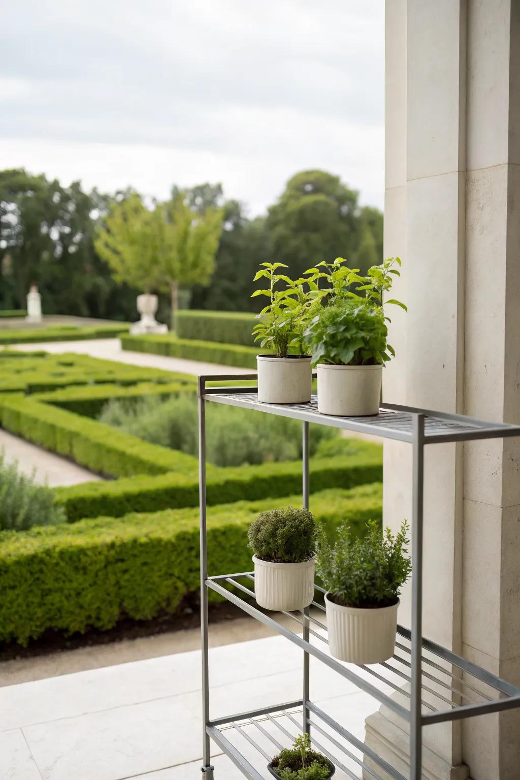 Achieve modern elegance with a minimalist metal plant shelf.