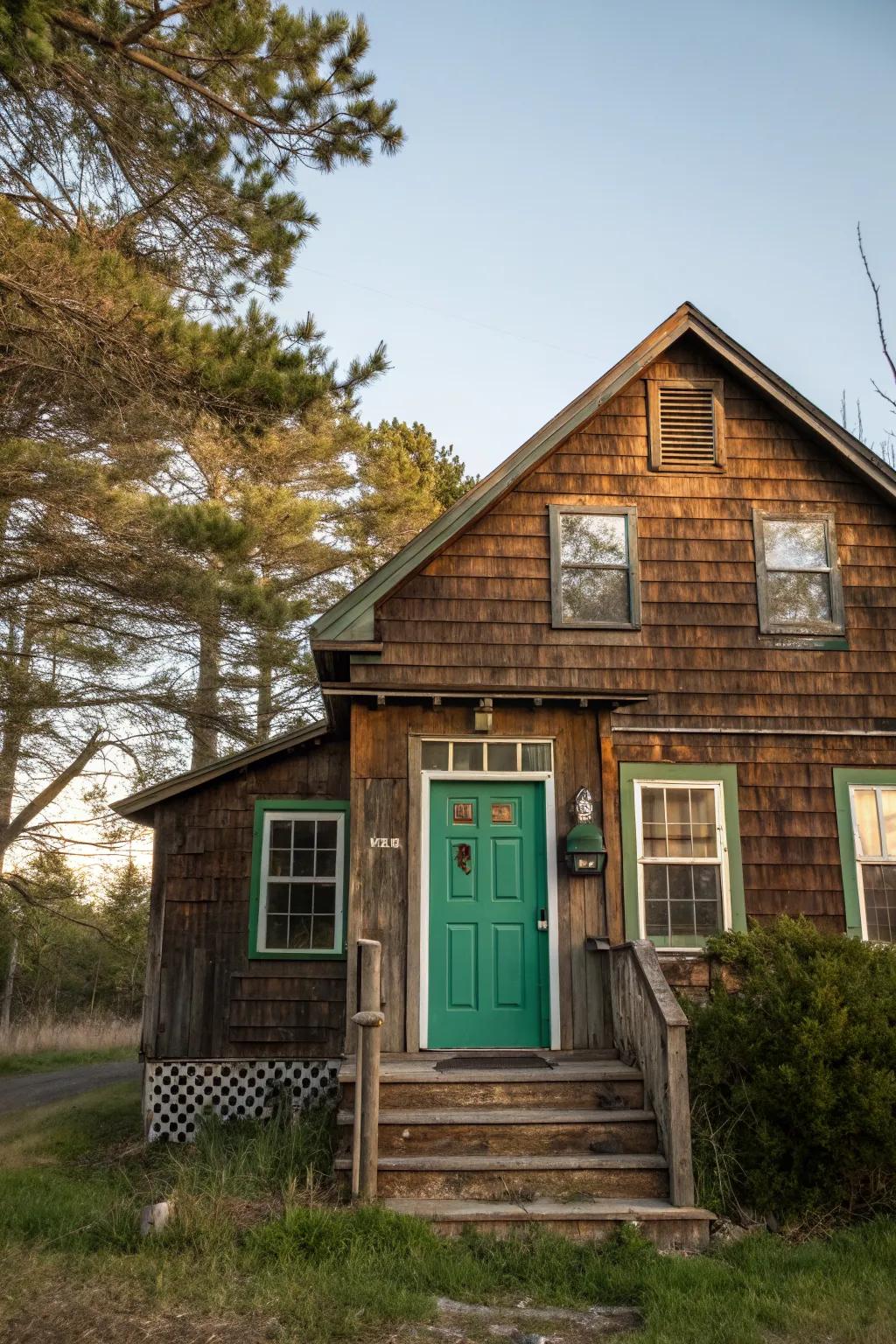 Forest green doors provide a rustic, natural touch to brown homes.