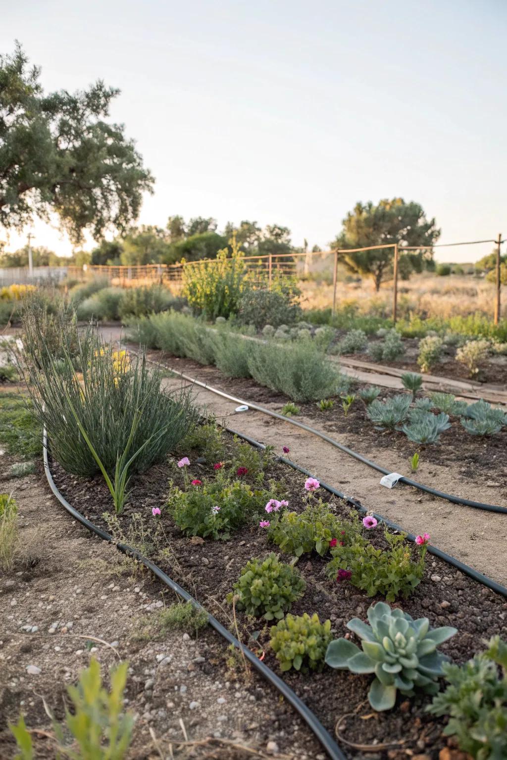Drip irrigation systems provide efficient, targeted watering.