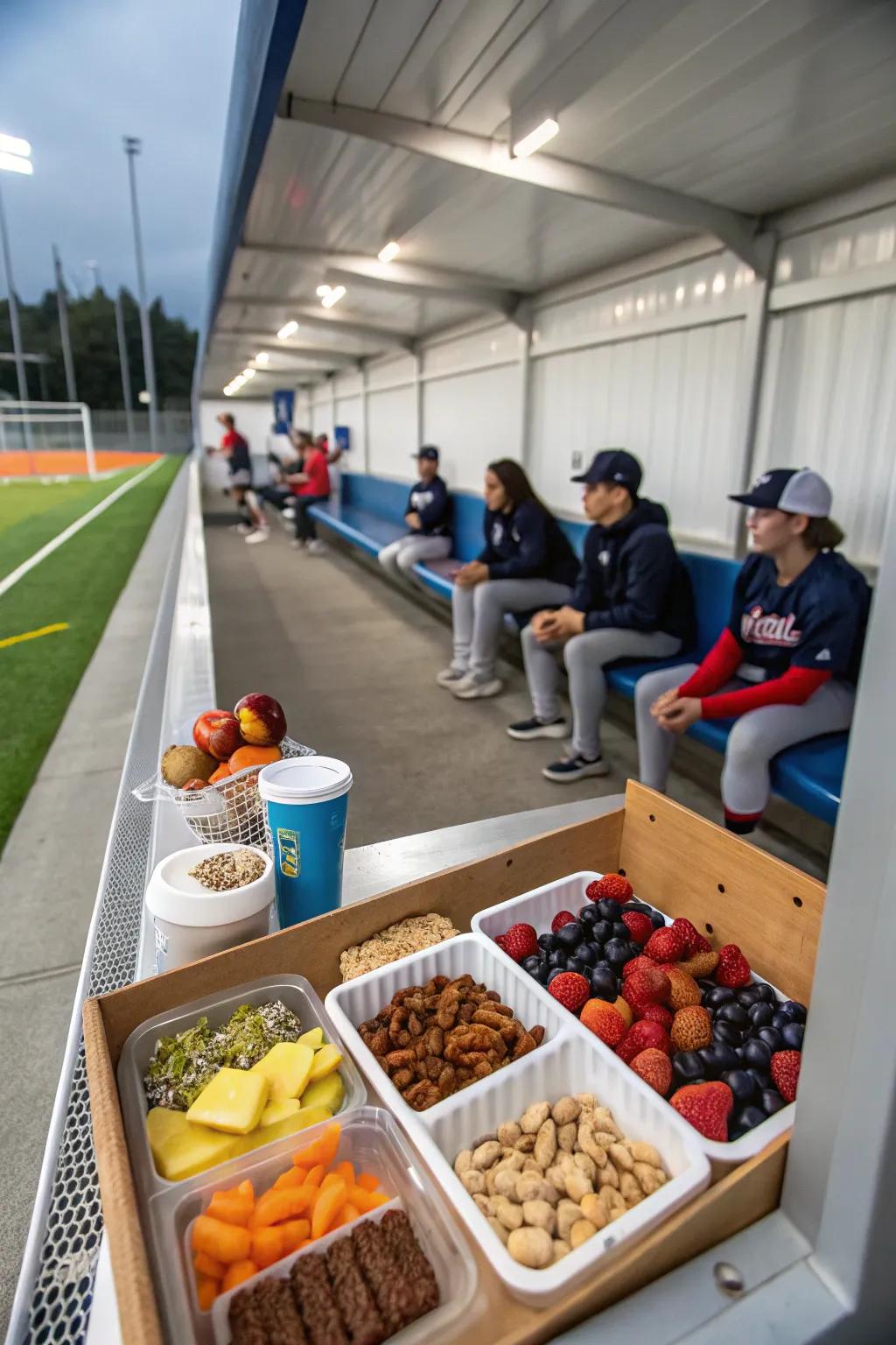 A snack station keeps players energized with healthy options.