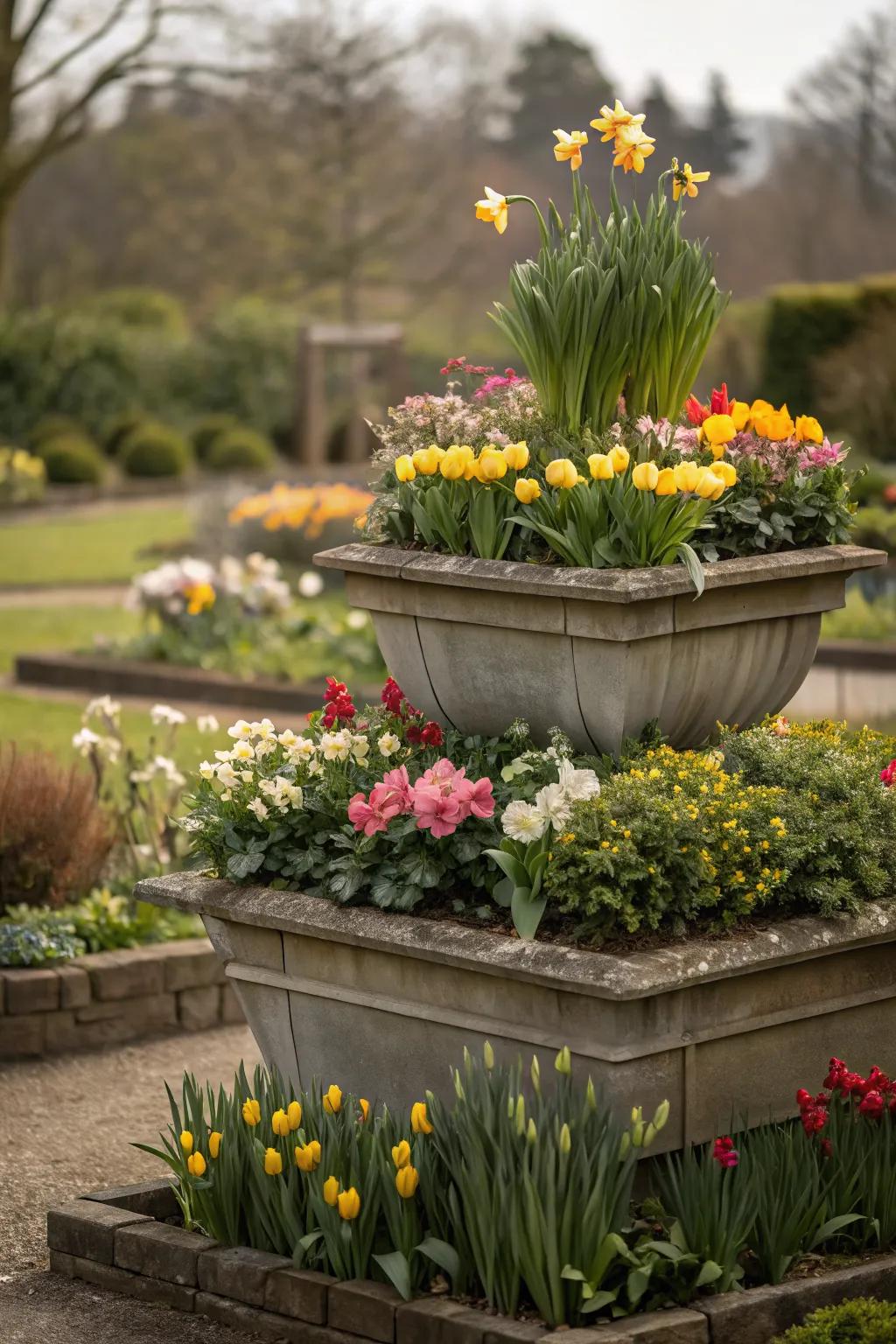 A succession planter ensuring continuous seasonal beauty.