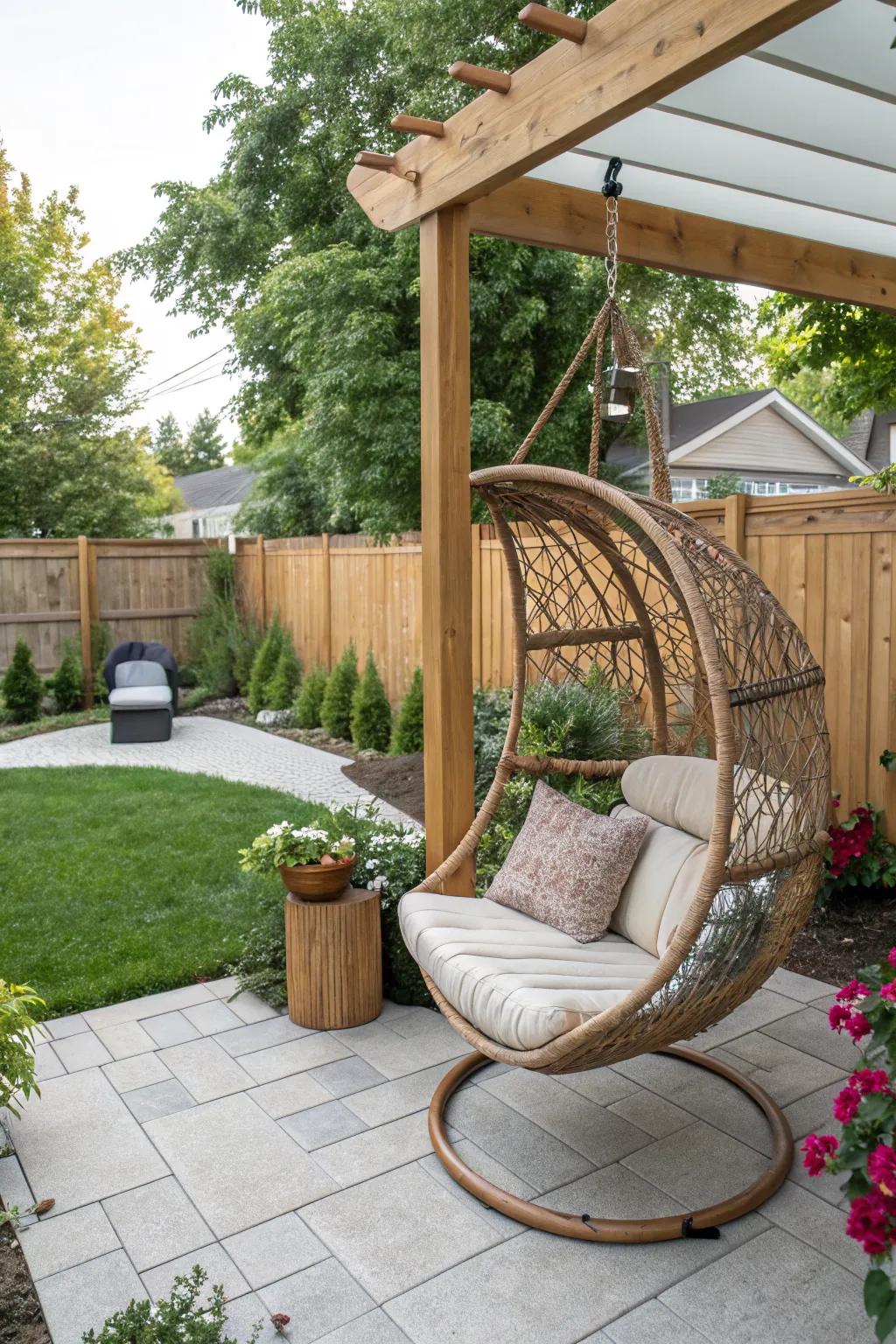 Swing chairs add playful comfort to any patio.