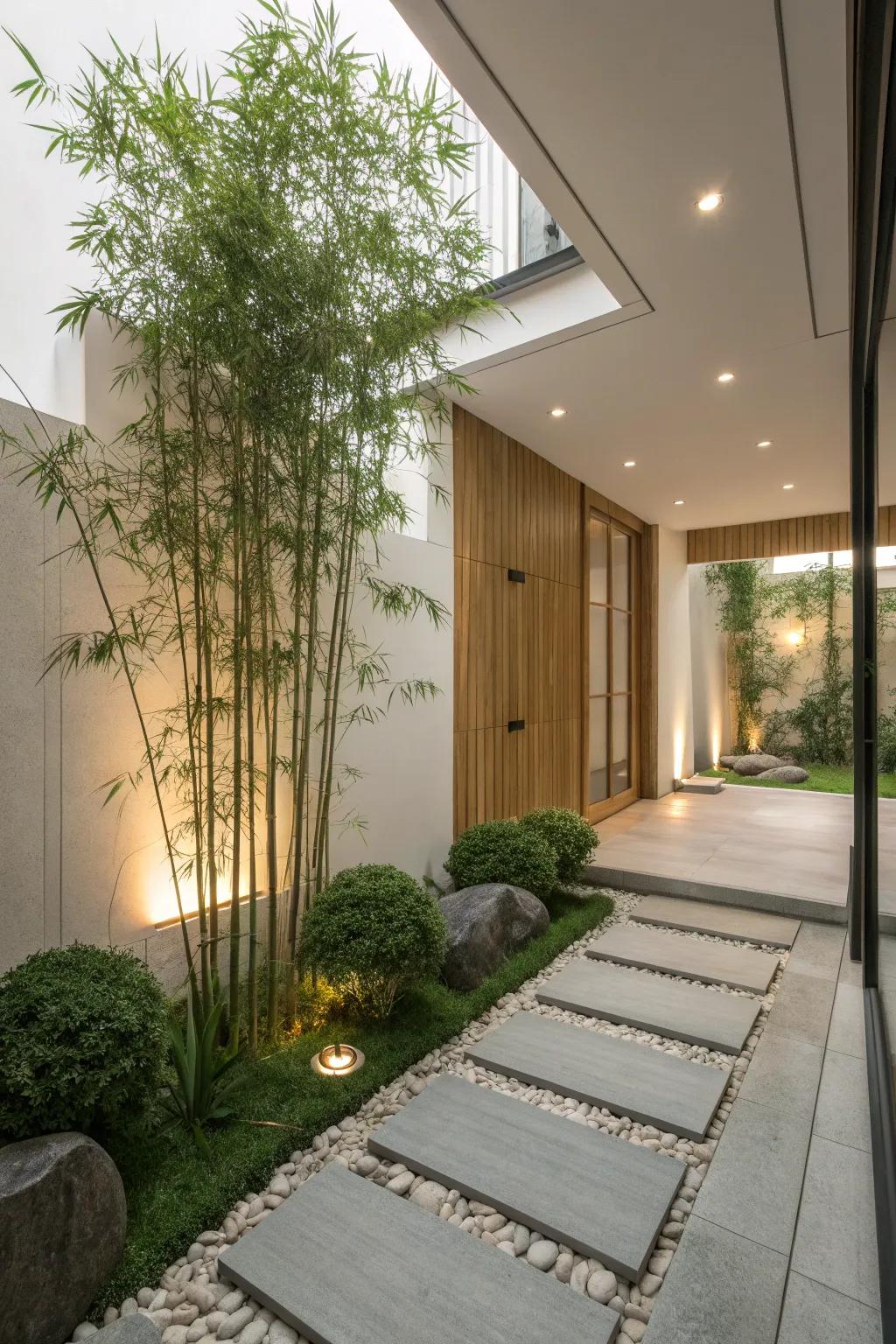 Bamboo brings a touch of Zen to create a calming entryway.