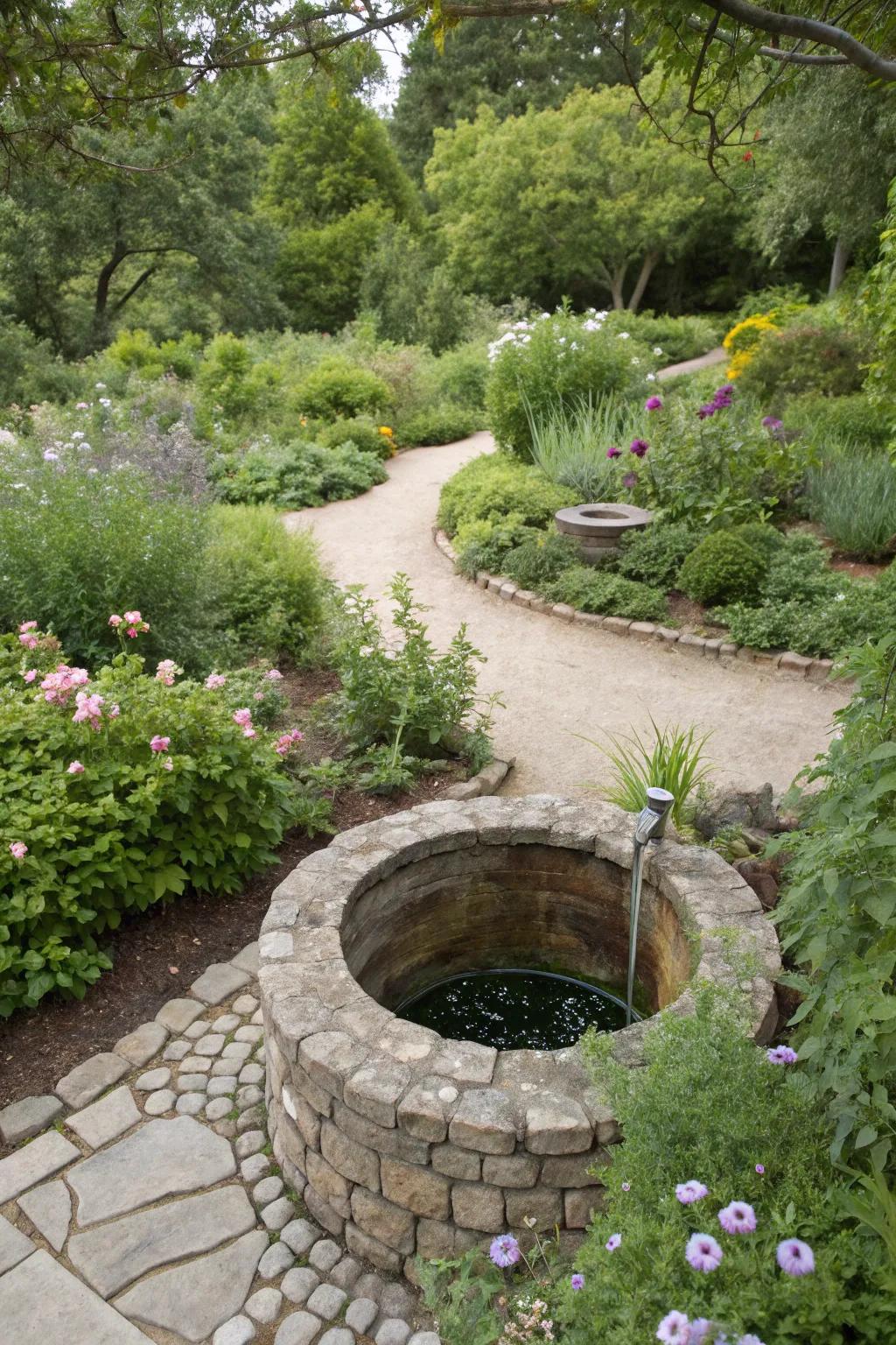 A discreet dry well managing excess water, preventing soil erosion.