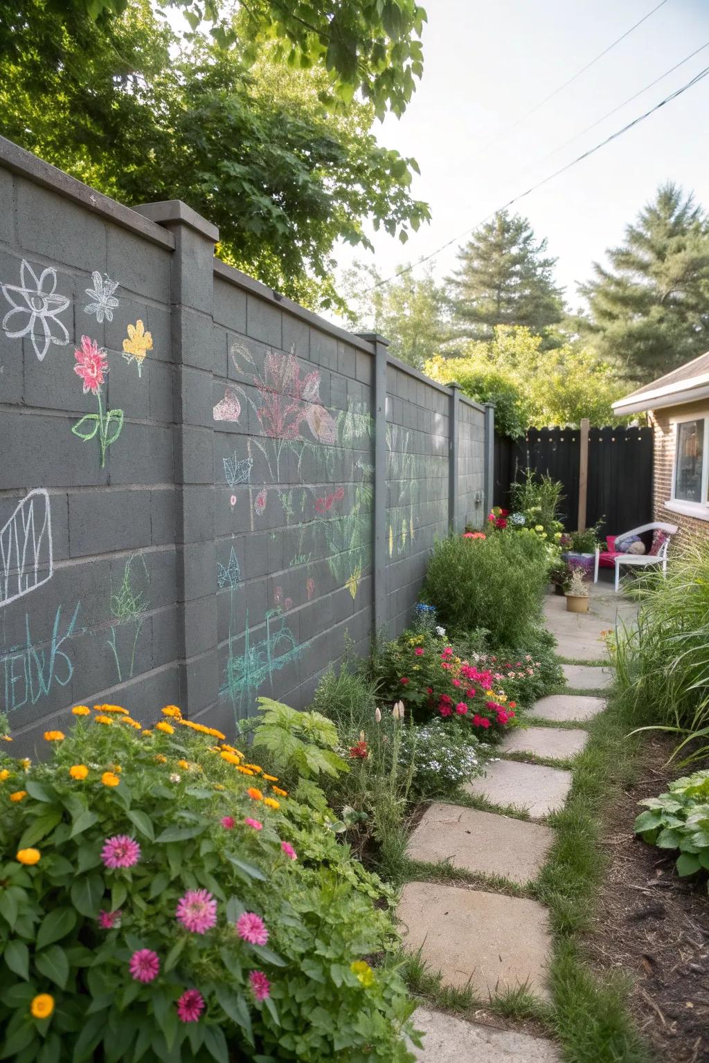 A blackboard wall offers an ever-changing canvas for creativity.