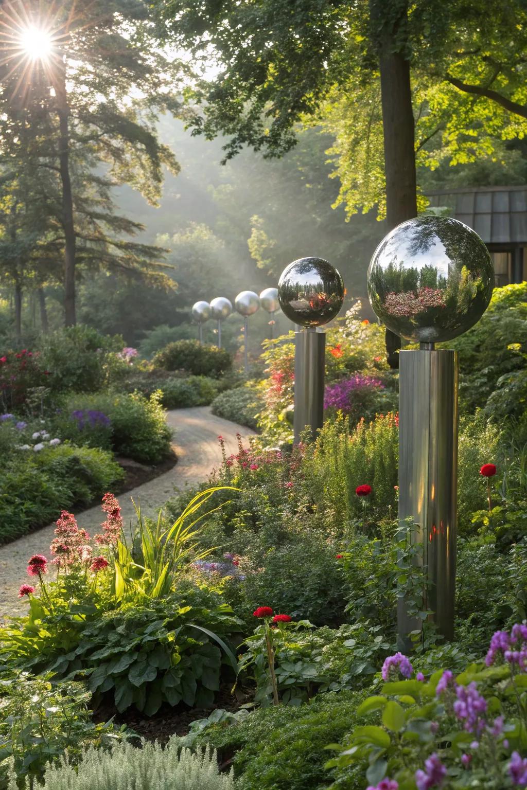 Outdoor art pieces enhancing garden personality.