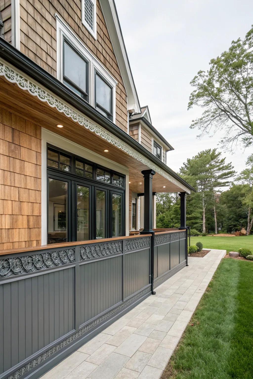 Polished finish with decorative trim.