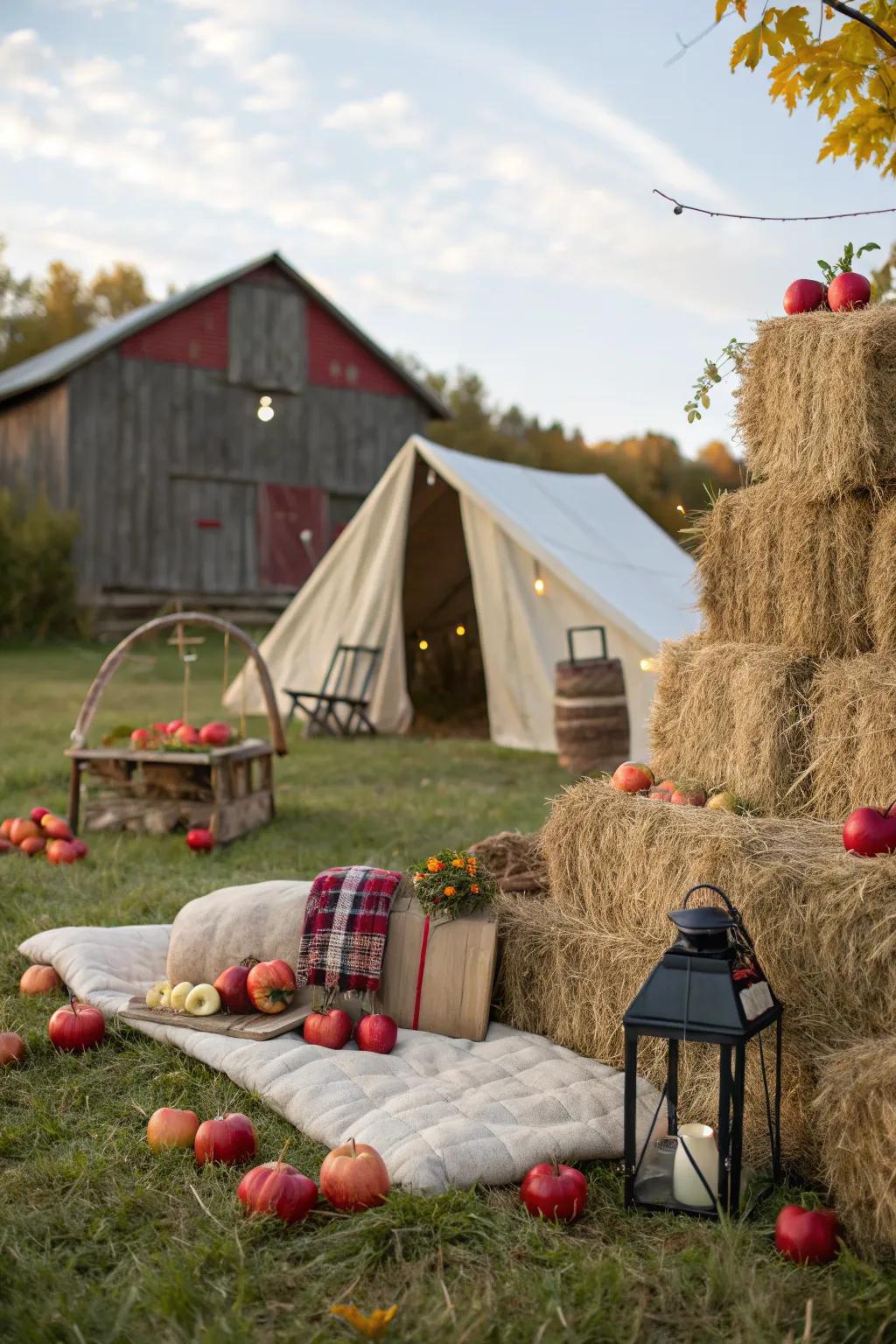Themed vignettes personalize your hay bale displays.