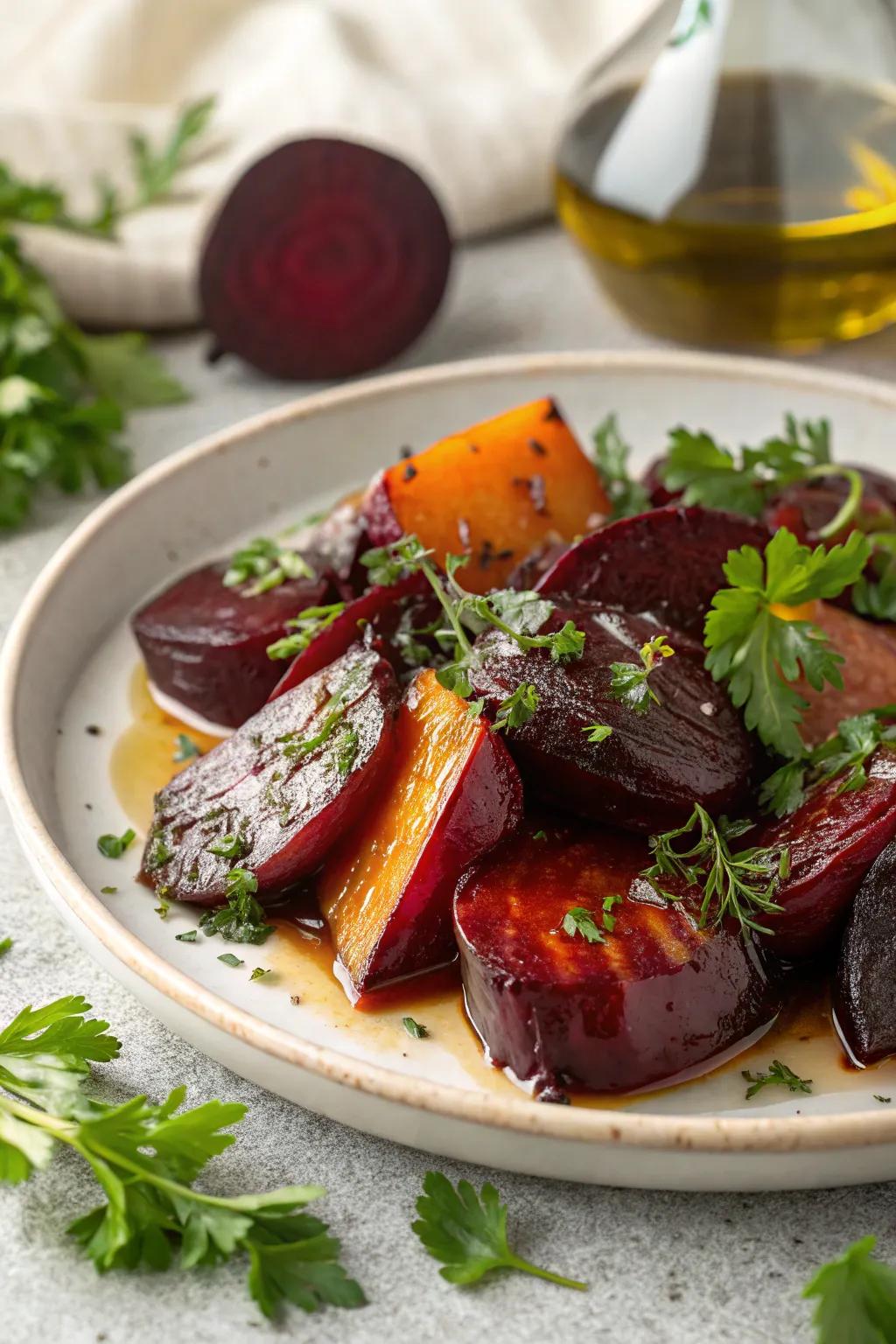 Balsamic glazed beets, sweet and tangy perfection.