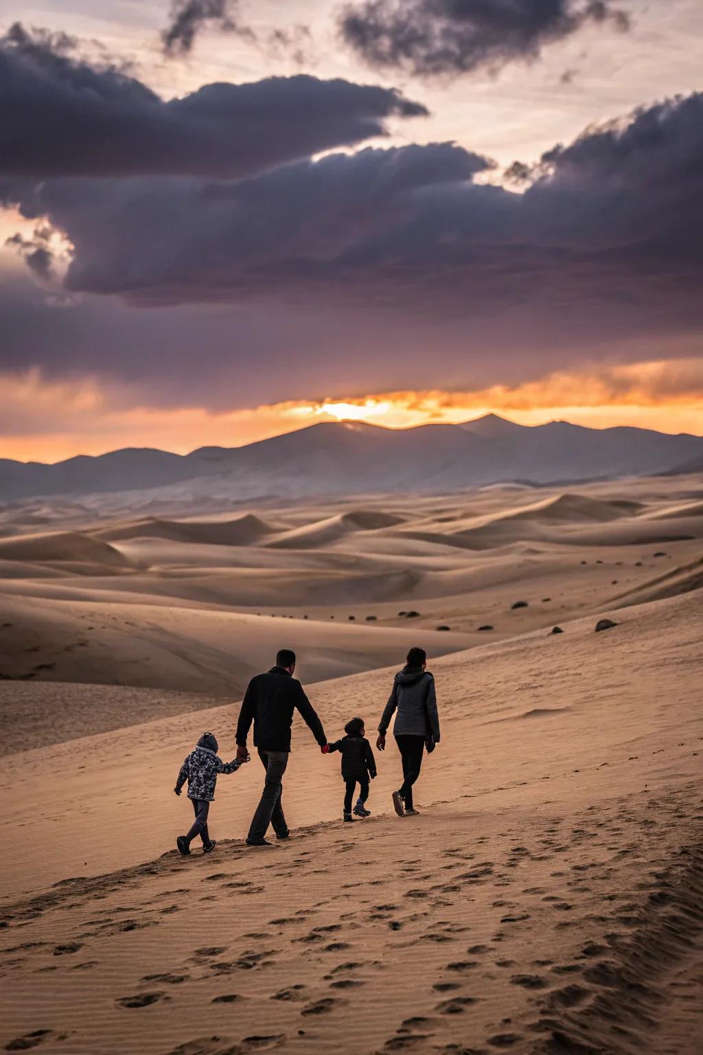 Desert family photoshoot, embracing the vast beauty of arid landscapes.
