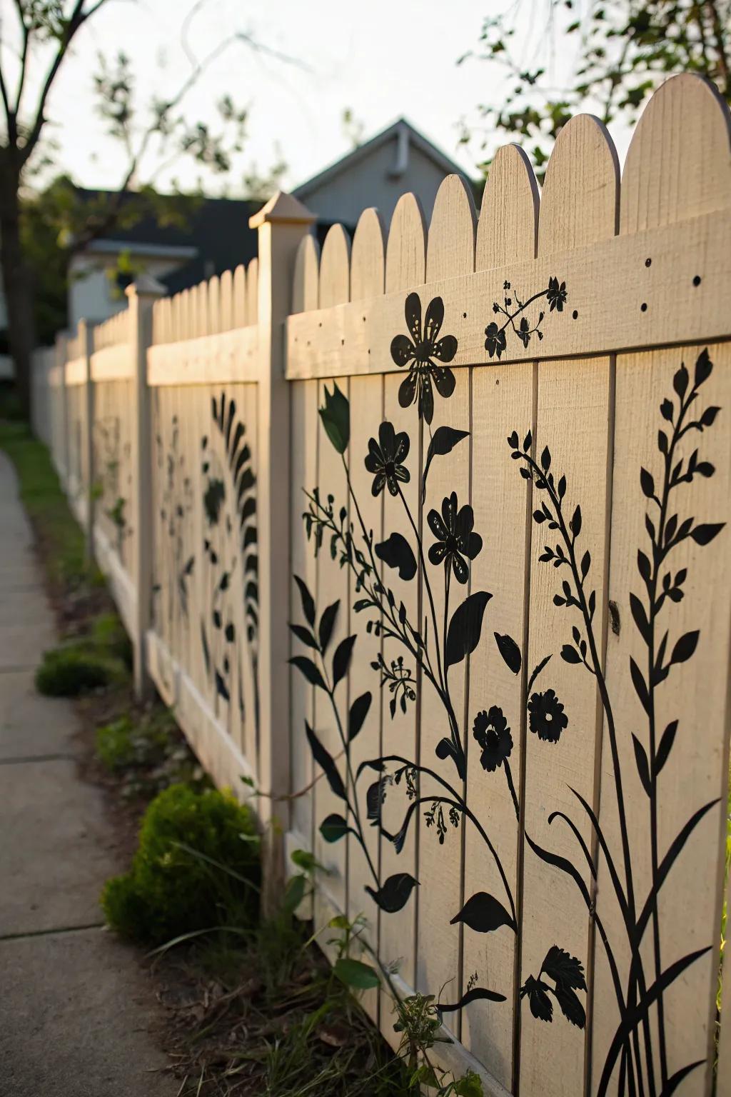 Silhouette shapes add a touch of drama and elegance to this garden fence.