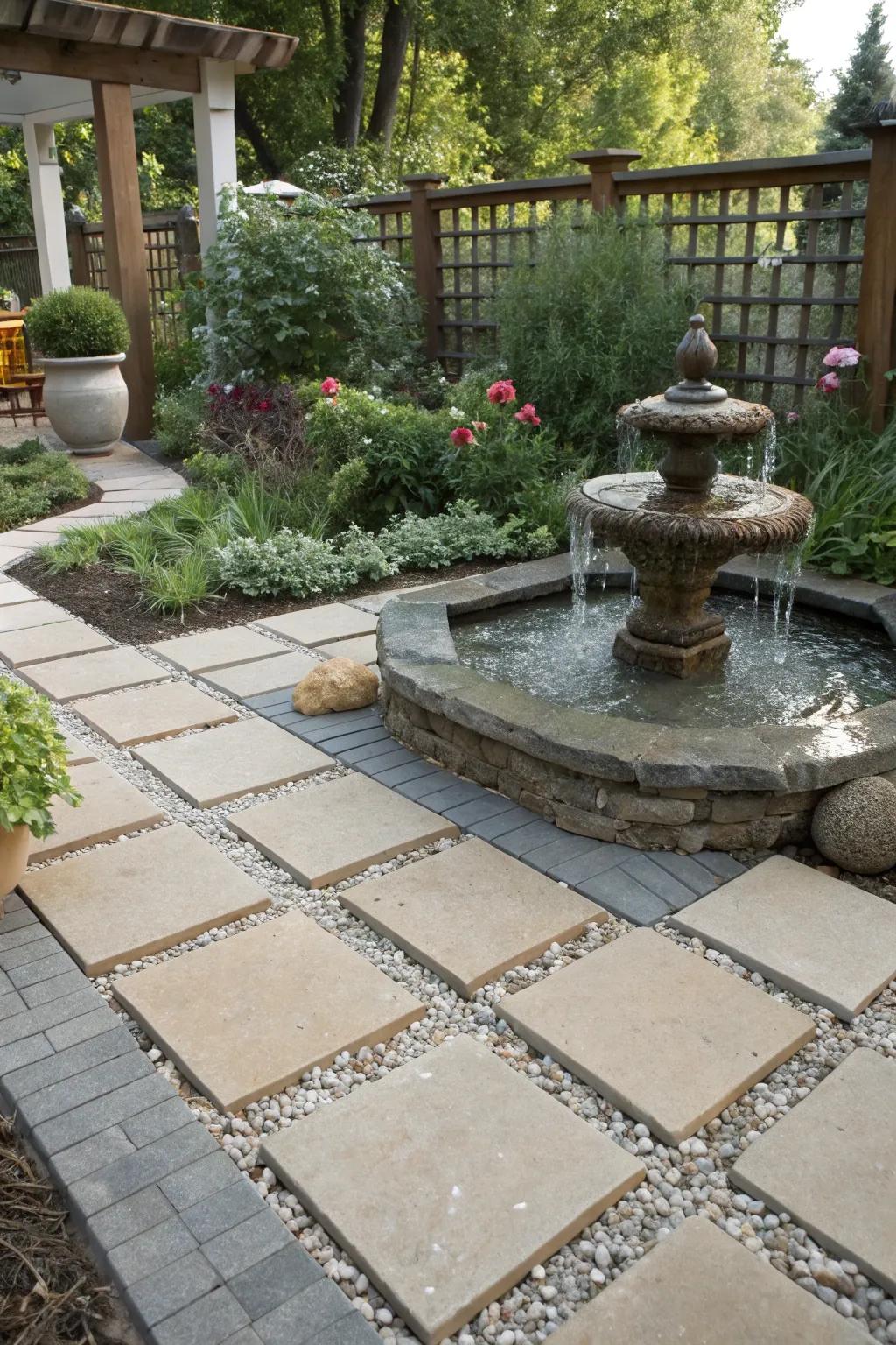 Fine gravel adds Zen tranquility and a smooth surface between pavers.