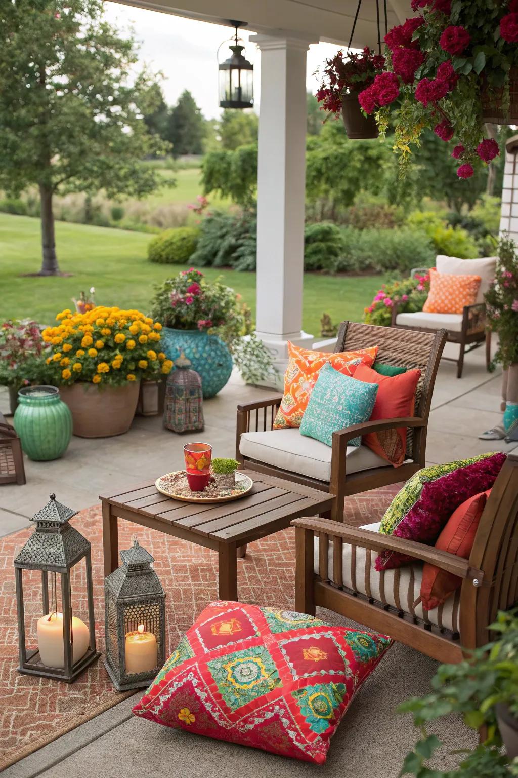 A patio adorned with charming seasonal decorations.