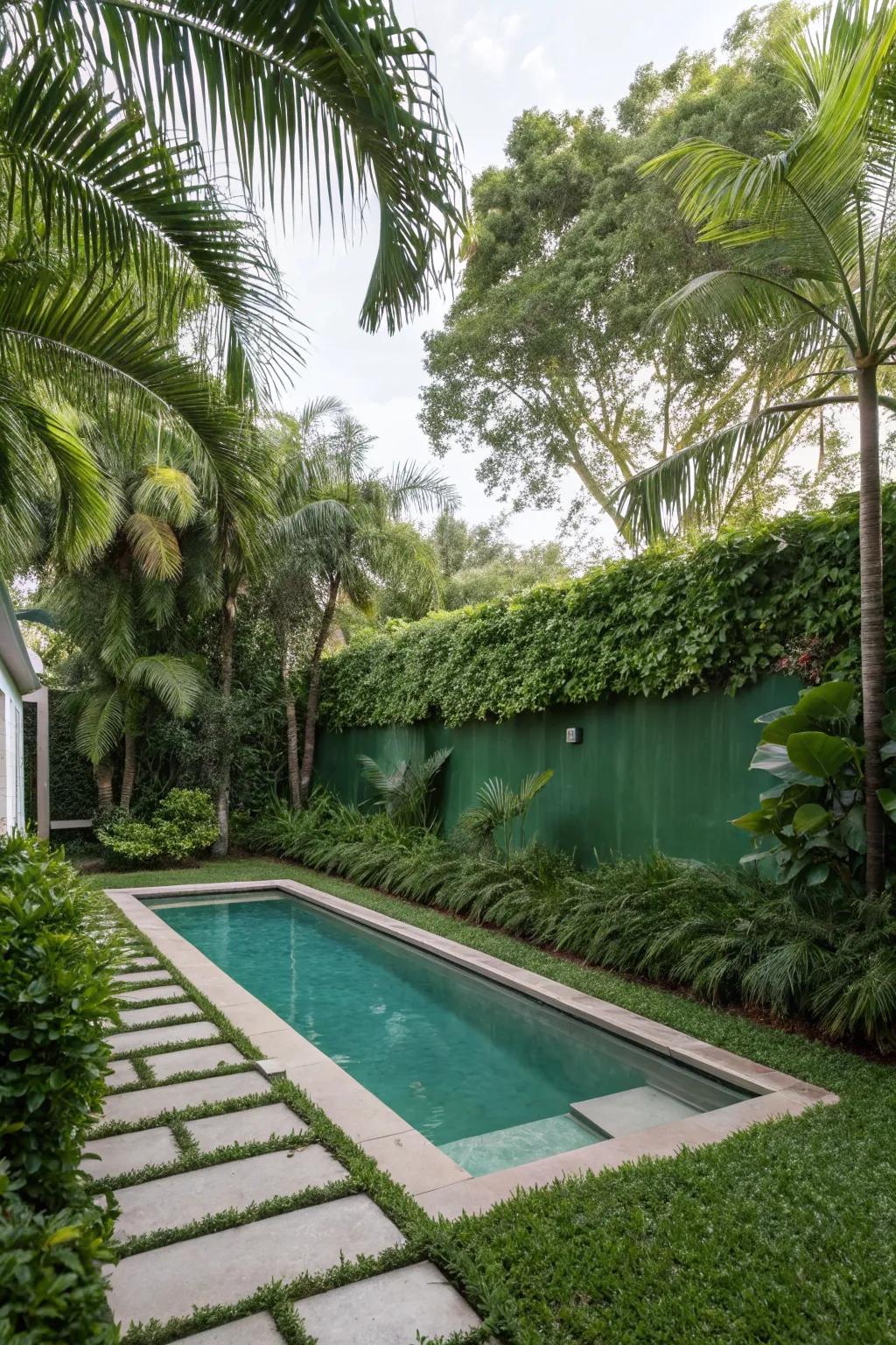 Green walls that offer privacy and beauty around the pool.