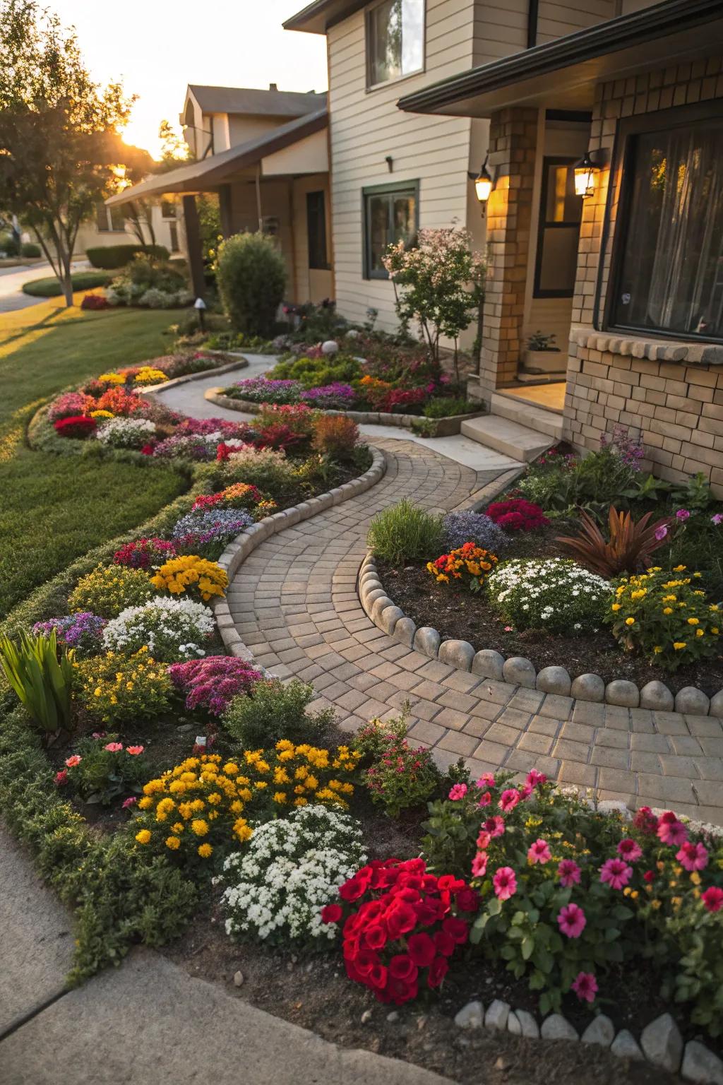 Playful patterns give this flower bed a unique and artistic flair.