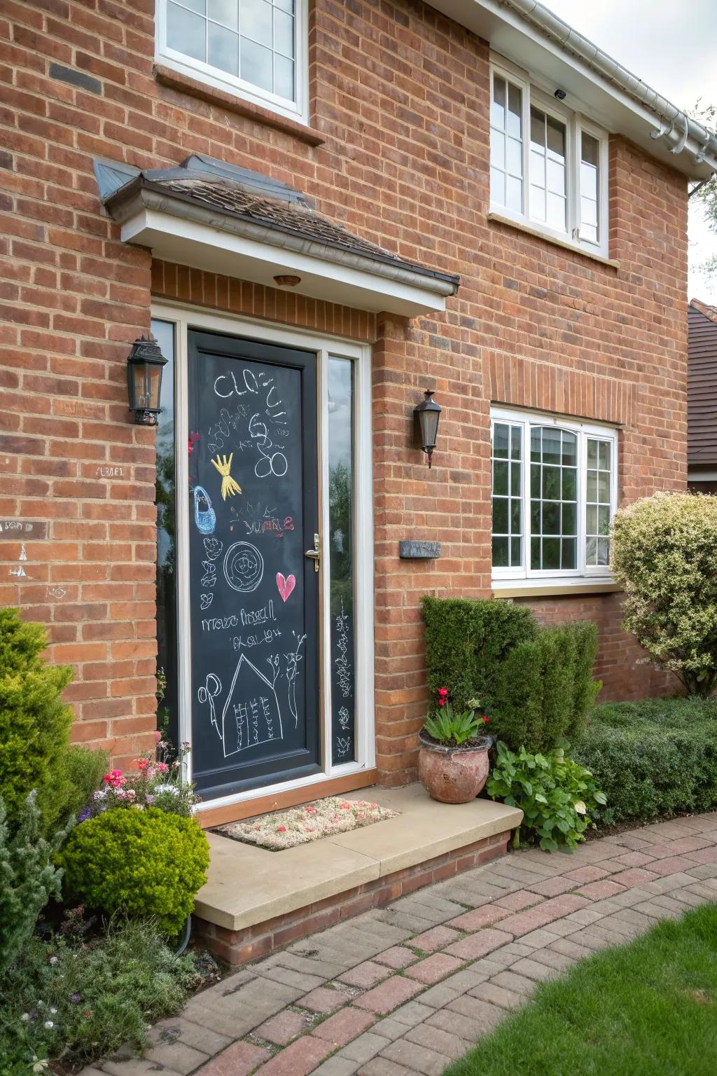 A chalkboard front door allows for personal and creative expression.