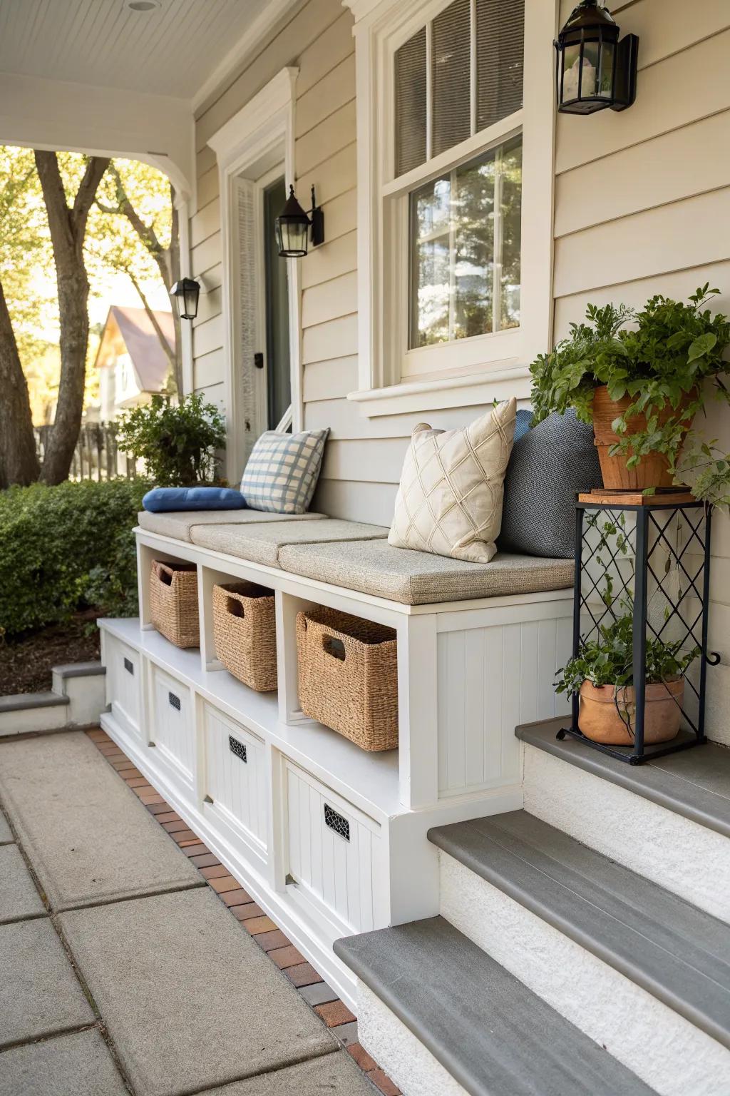 Functional storage keeps your stoop tidy and stylish.