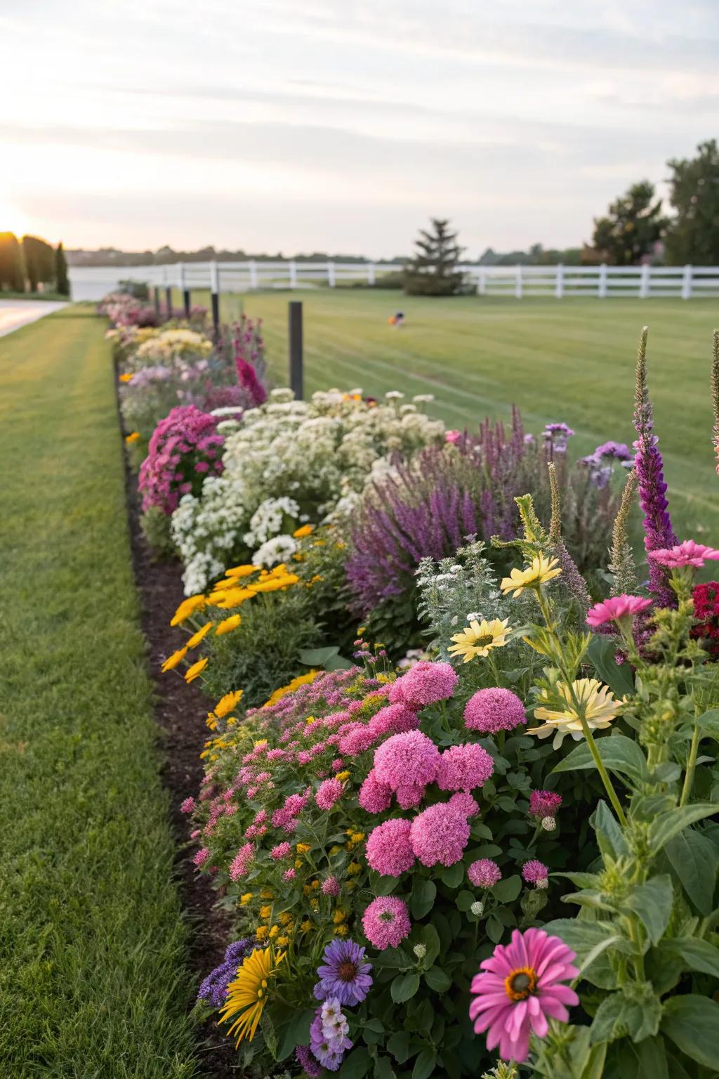 Perennial flower beds offer beauty with minimal maintenance.