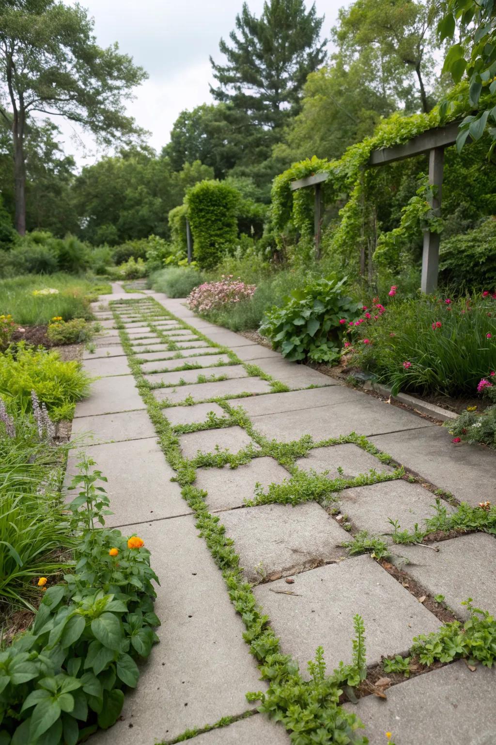 Eco-friendly and stylish, permeable concrete for a sustainable walkway.