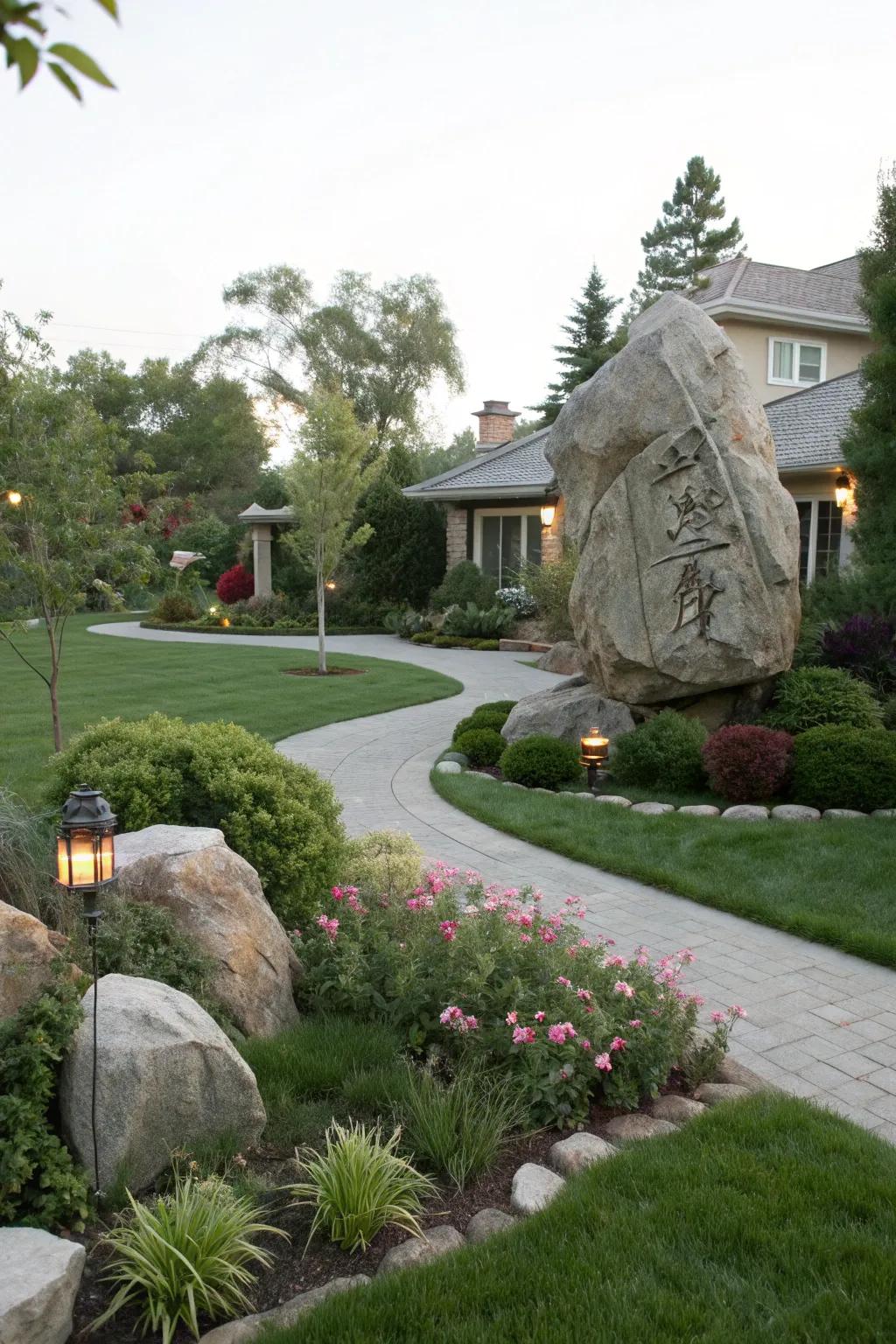 A rock sculpture creates a stunning focal point in your yard.