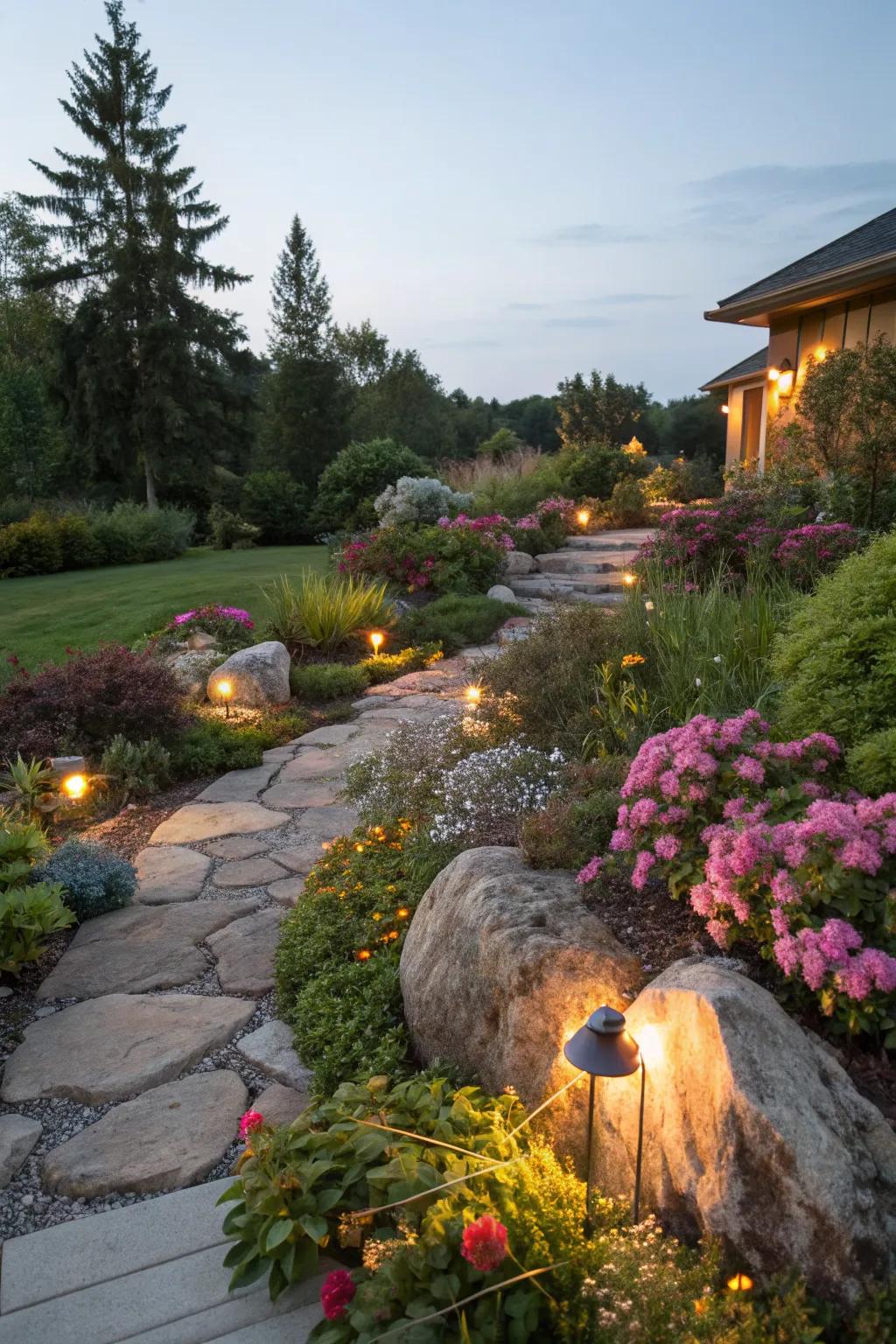 Blend functionality with nature using solar rock lights.