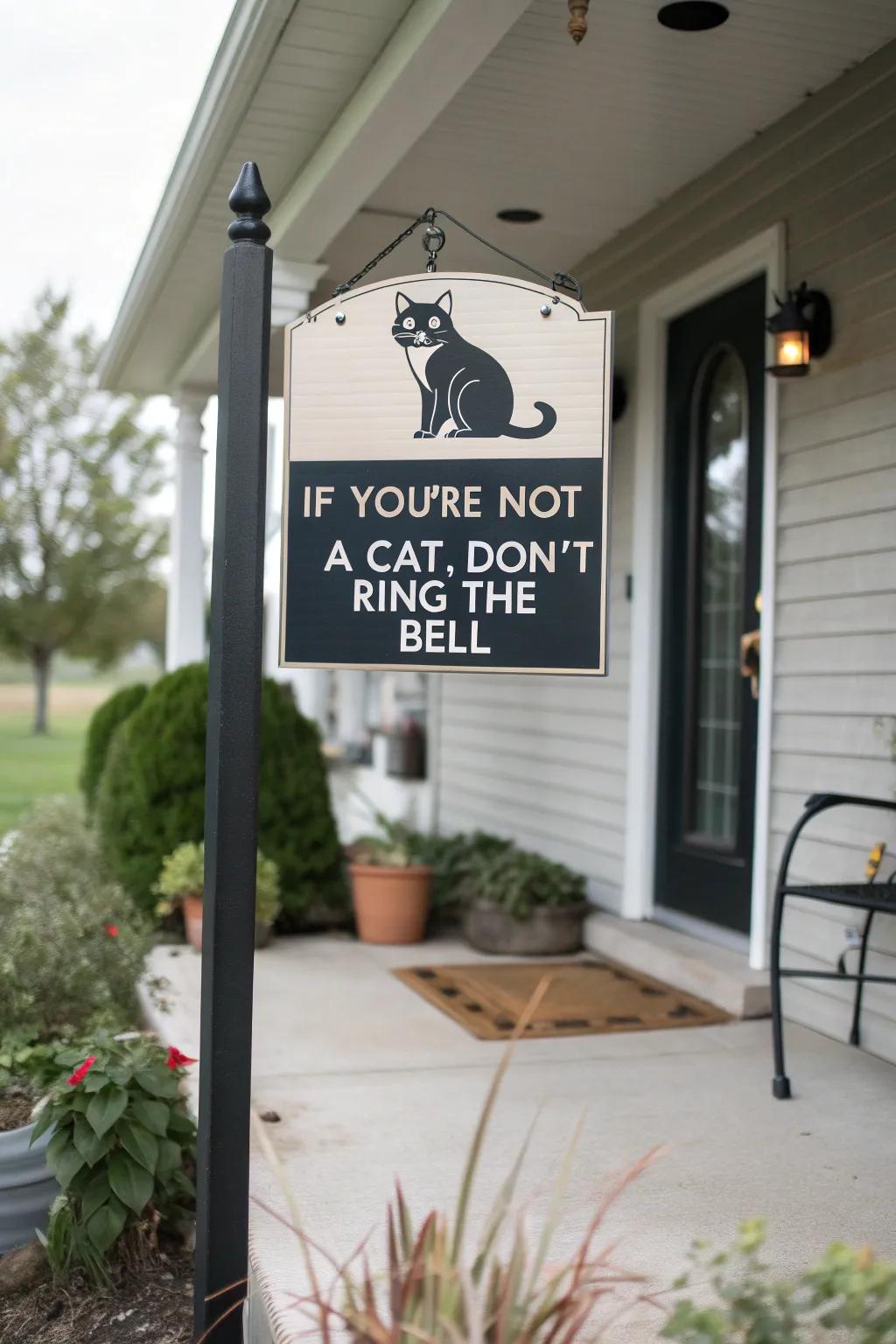 A humorous porch sign for cat lovers
