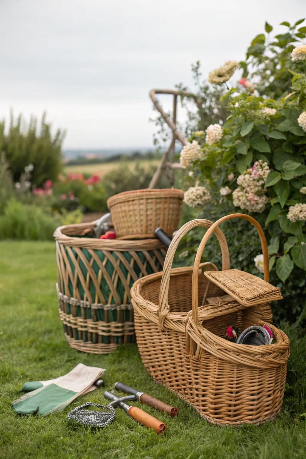 Wicker baskets offer stylish and versatile storage