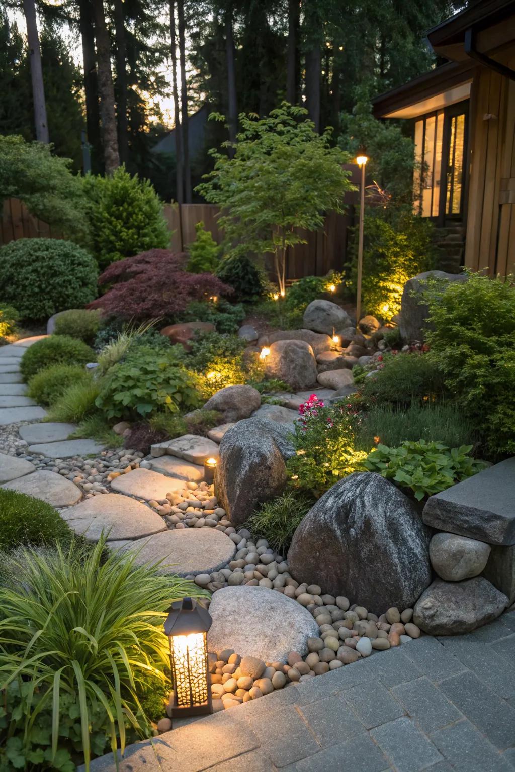 A complete rock garden becomes a breathtaking centerpiece.