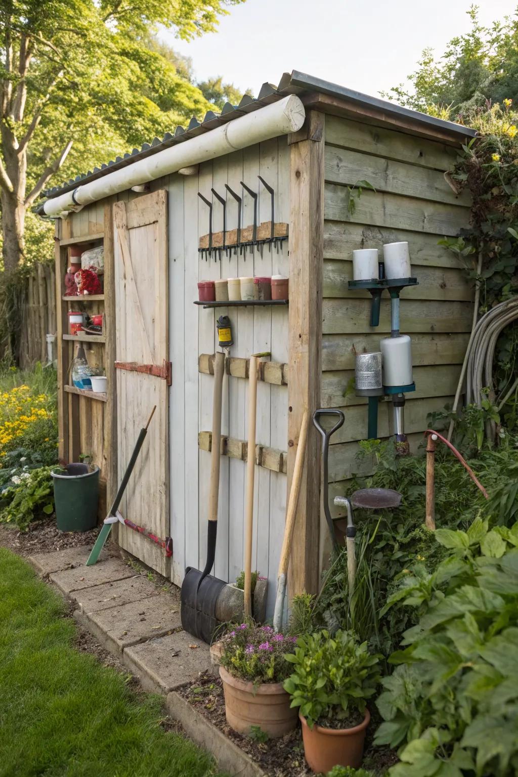 PVC pipes offer a simple and affordable tool storage solution.