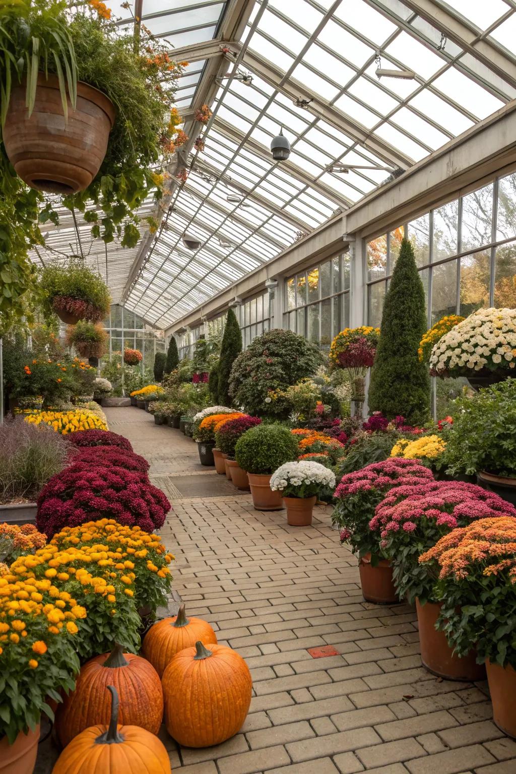 Seasonally decorated greenhouse for year-round freshness.
